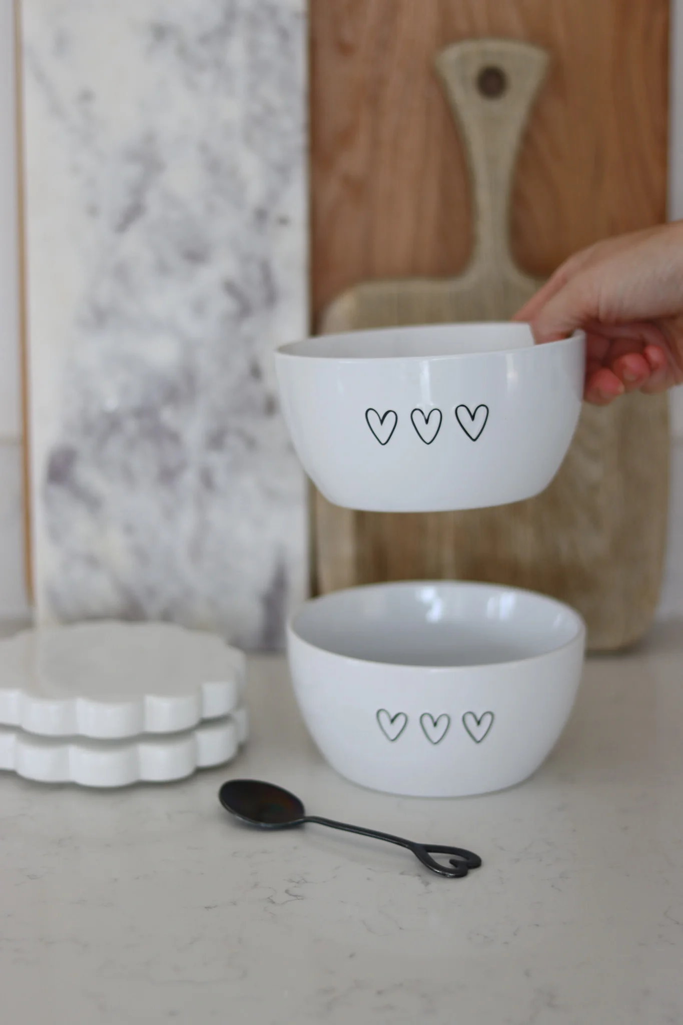 Ceramic Bowl Set – 2 Piece – Black 3 Hearts