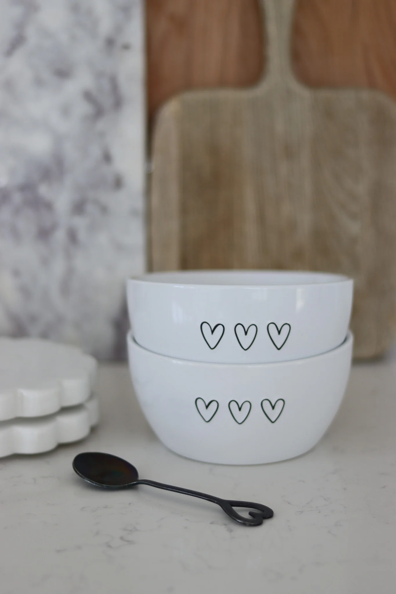 Ceramic Bowl Set – 2 Piece – Black 3 Hearts - Image 2