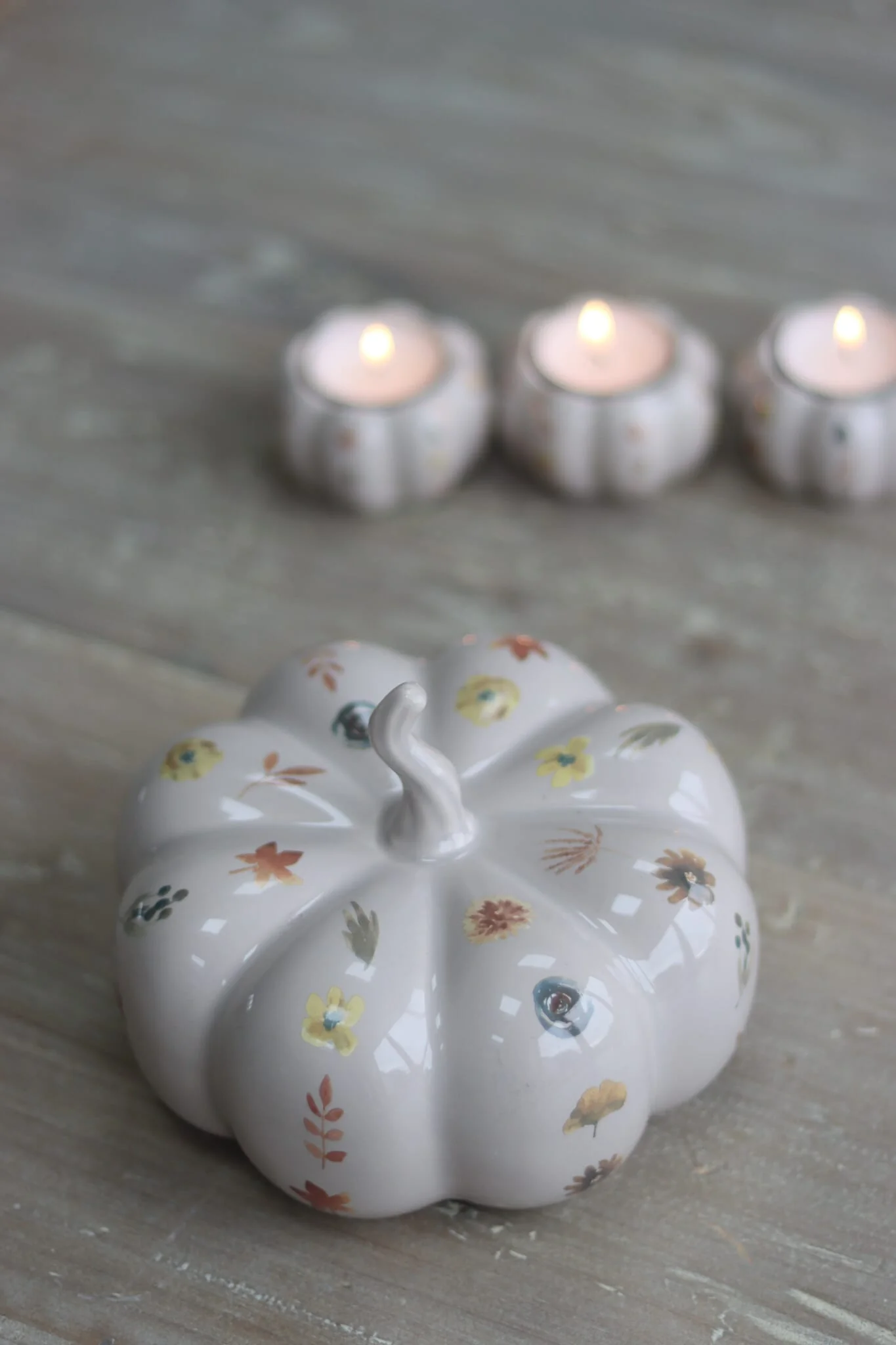 Ceramic Pumpkin Autumn Floral - Large