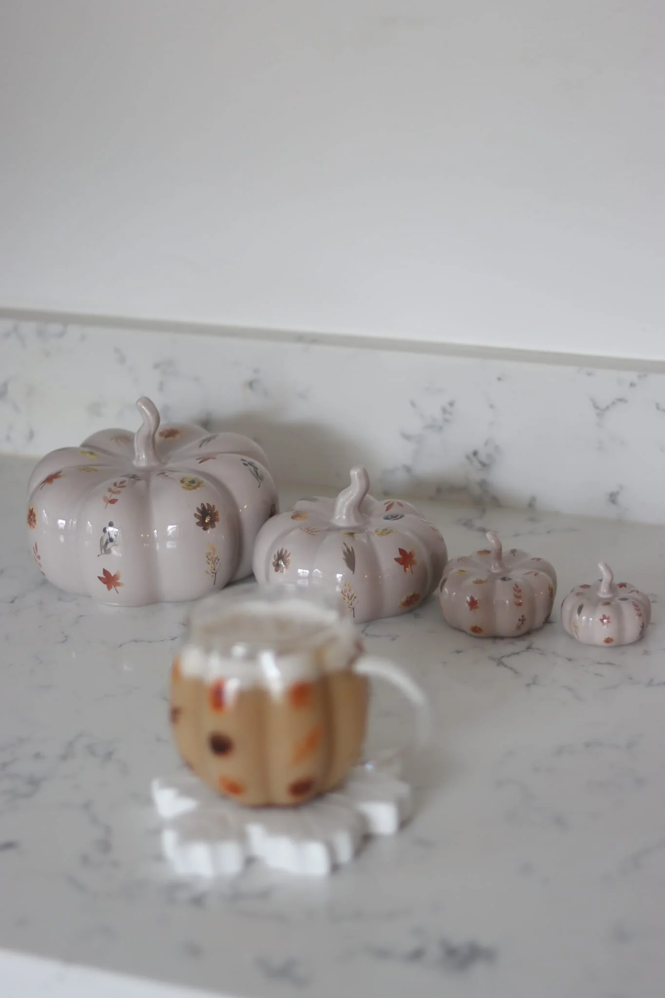 Ceramic Pumpkin Autumn Floral - Medium 2PC - Image 2