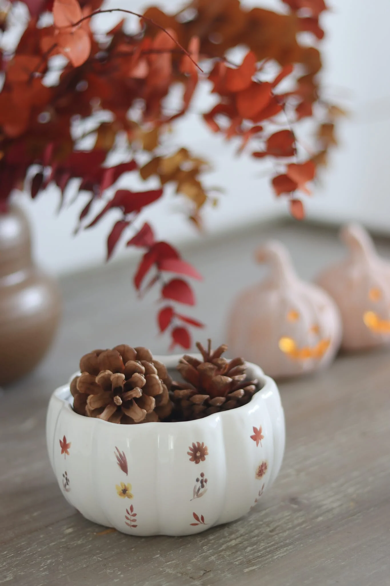 Ceramic Pumpkin Bowl - White Floral - Image 3