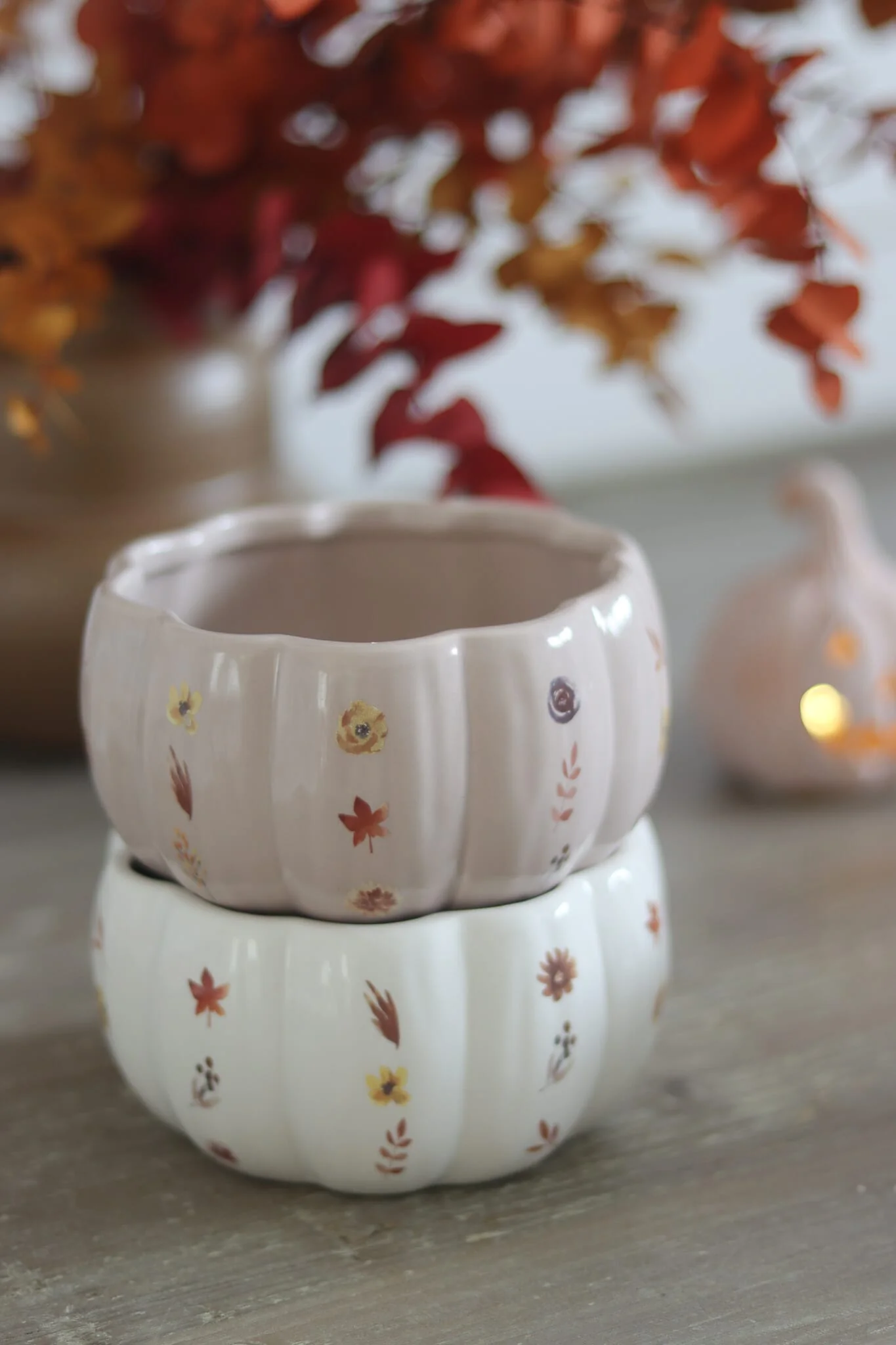 Ceramic Pumpkin Bowl - White Floral - Image 4