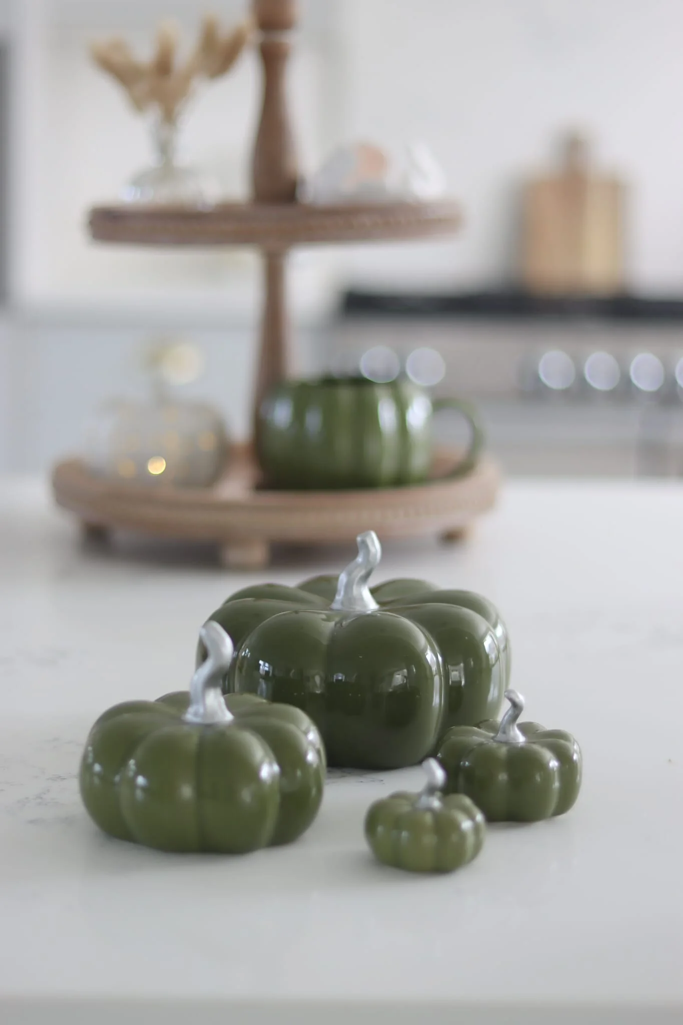 Ceramic Pumpkin Family - Autumnal Green