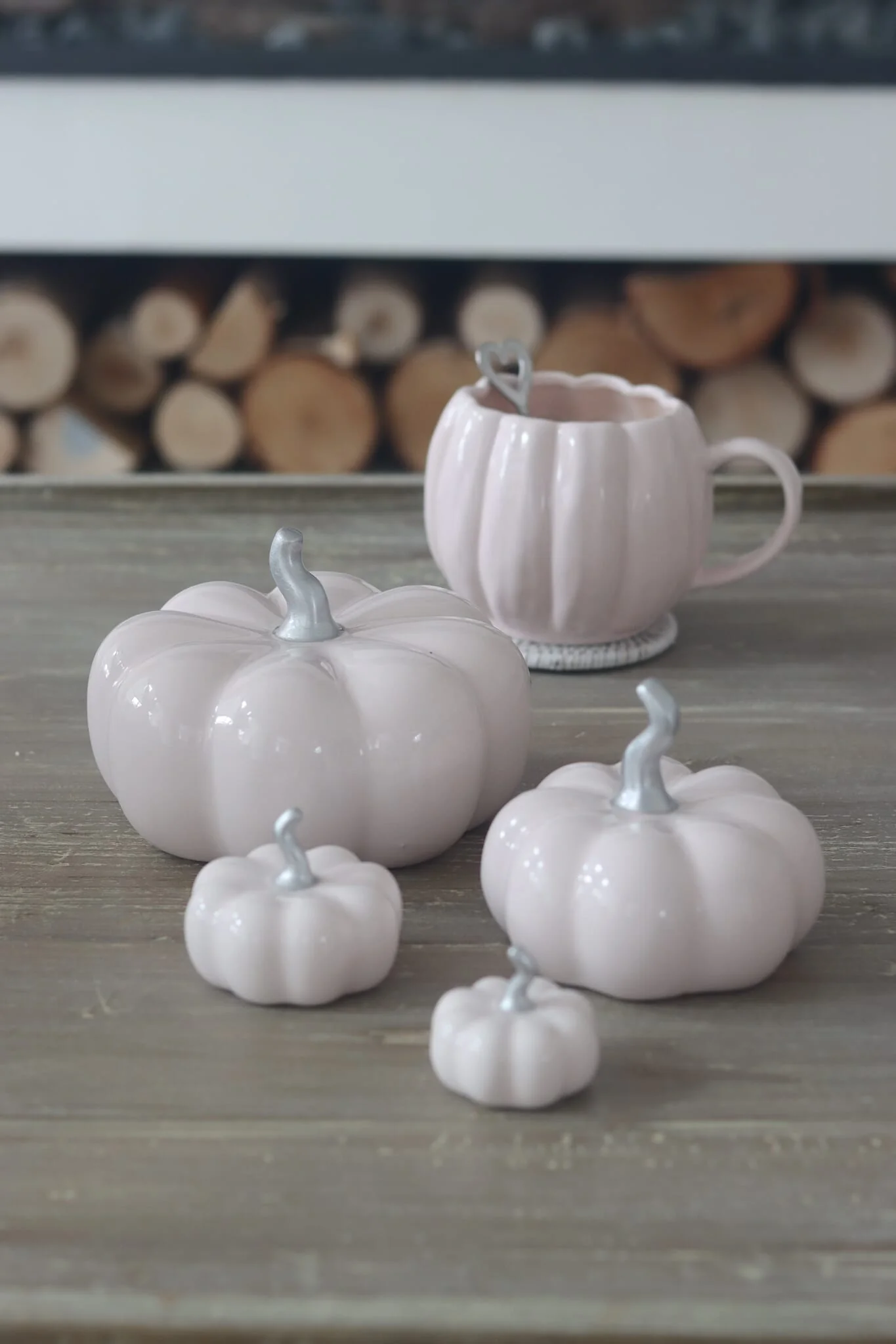 Ceramic Pumpkin Family - Light Pink/Silver