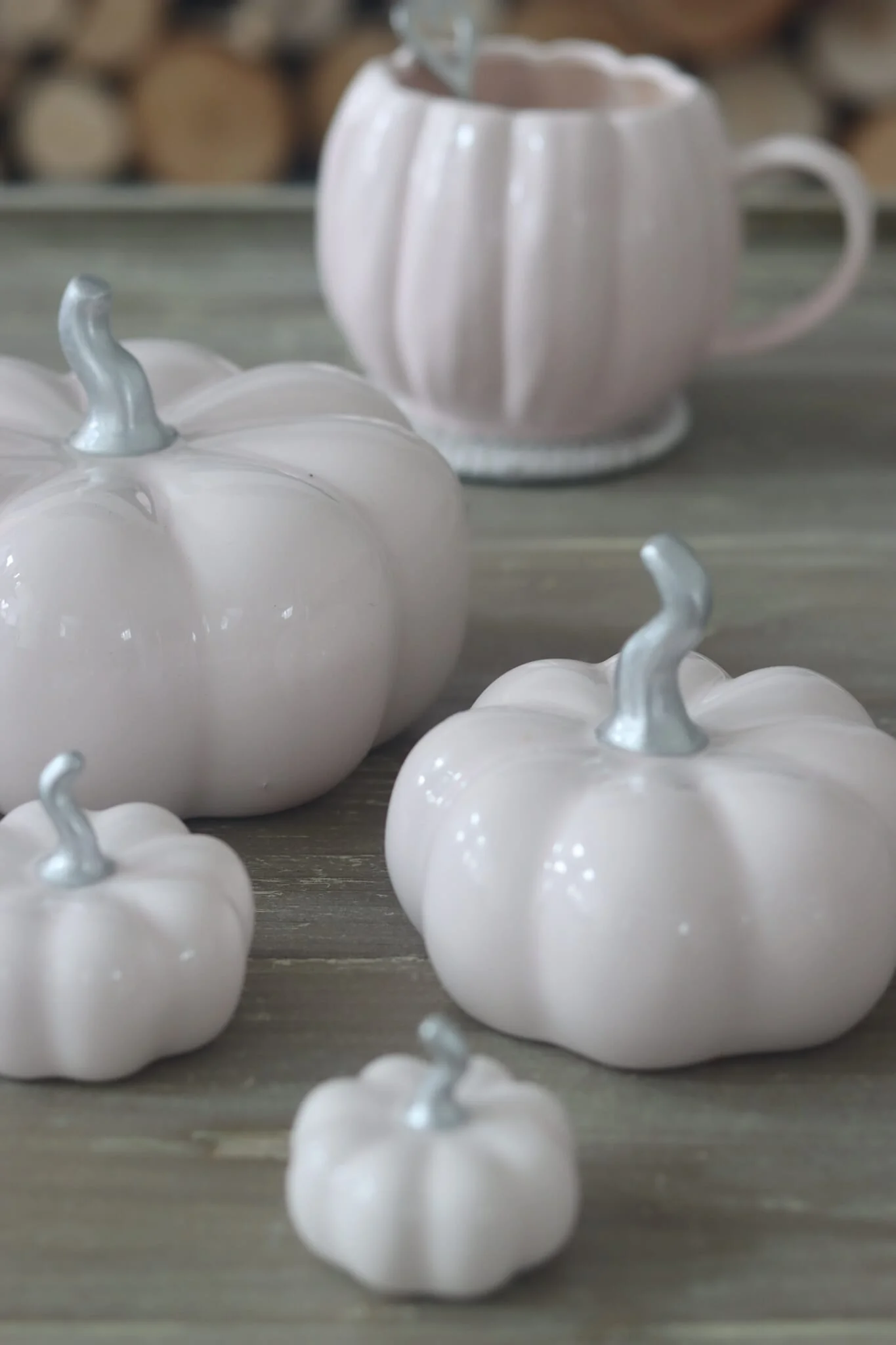 Ceramic Pumpkin Family - Light Pink/Silver - Image 3