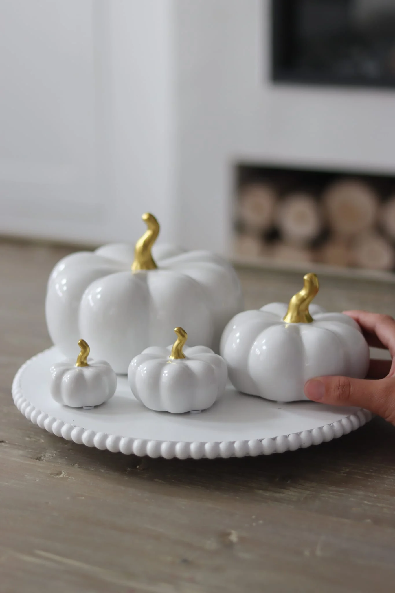 Ceramic Pumpkin Family - White/Gold - Image 2