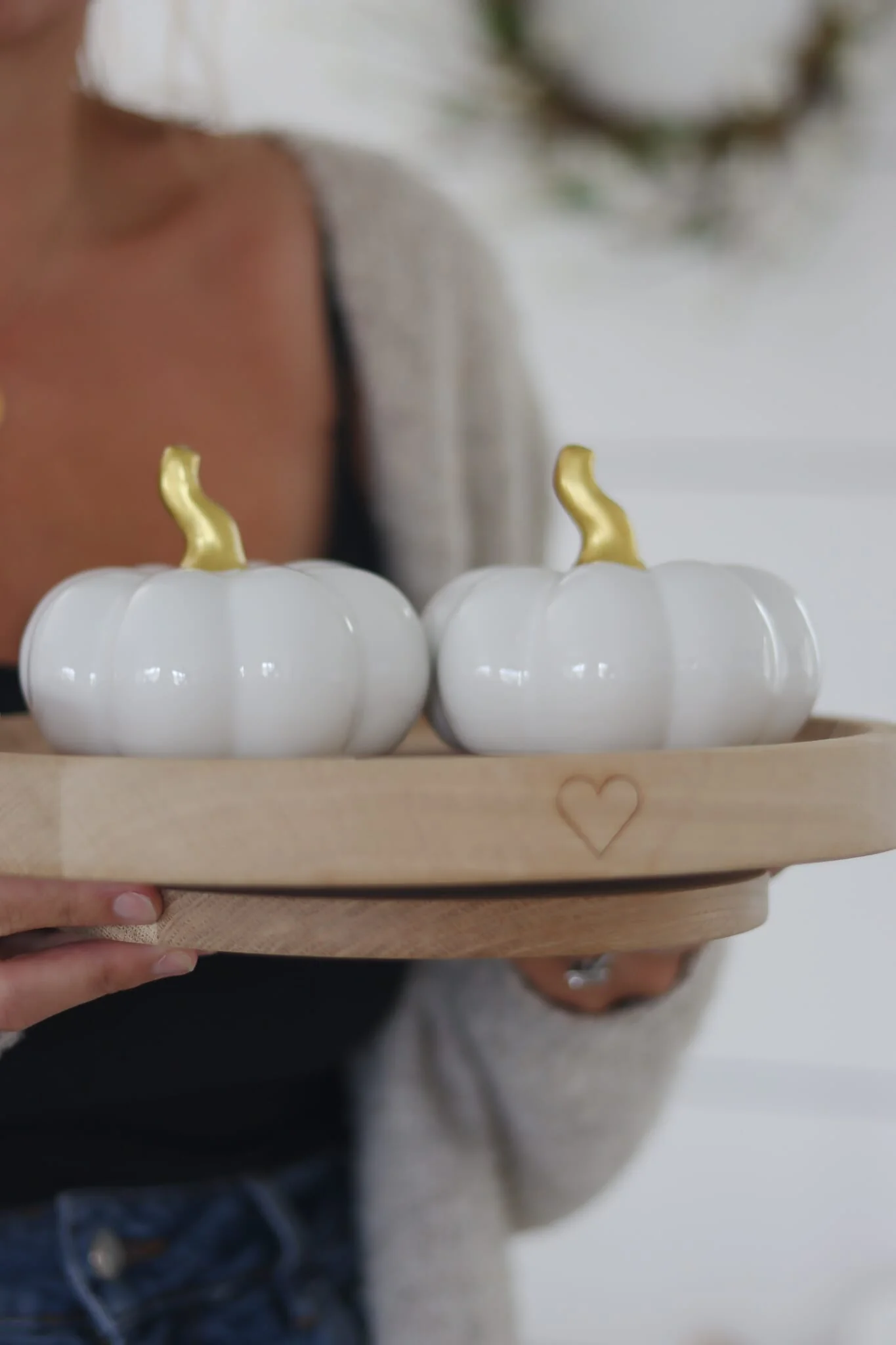 Ceramic Pumpkin White/Gold - Medium 2PC