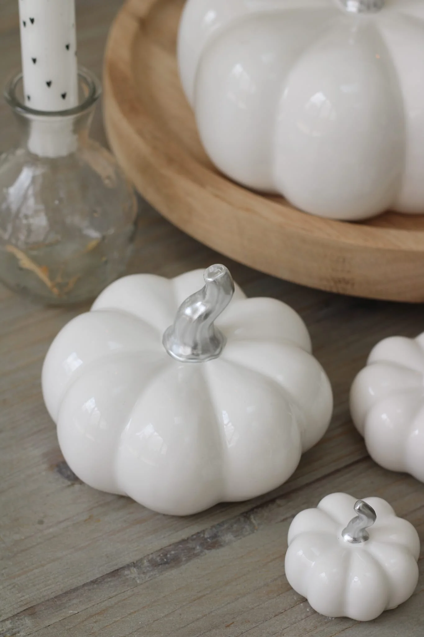Ceramic Pumpkin White/Silver Stalk - Large - Image 6
