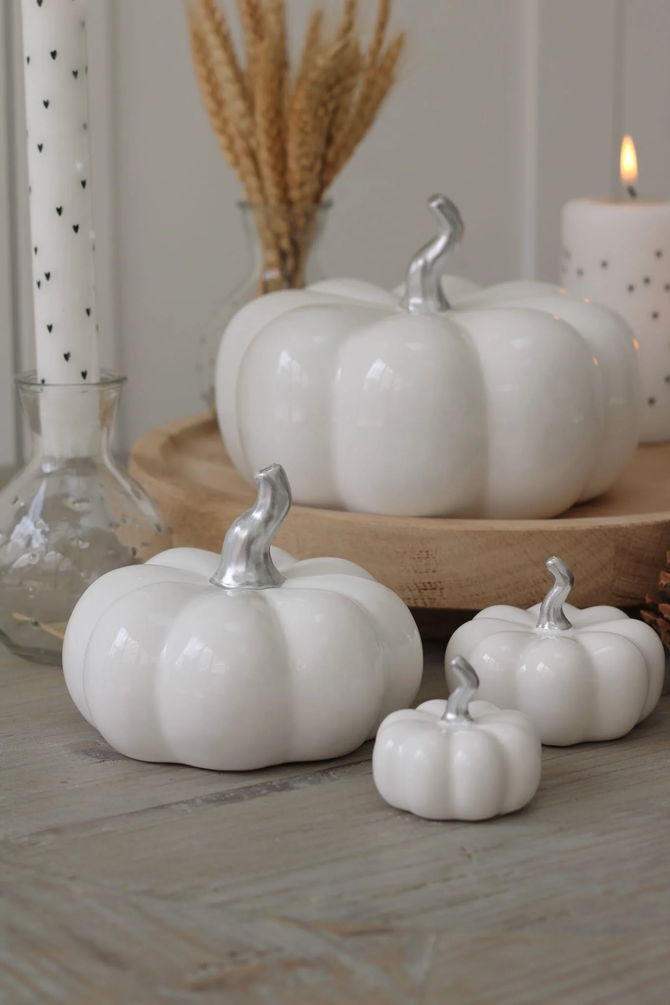 Ceramic Pumpkin White/Silver Stalk - Large - Image 7
