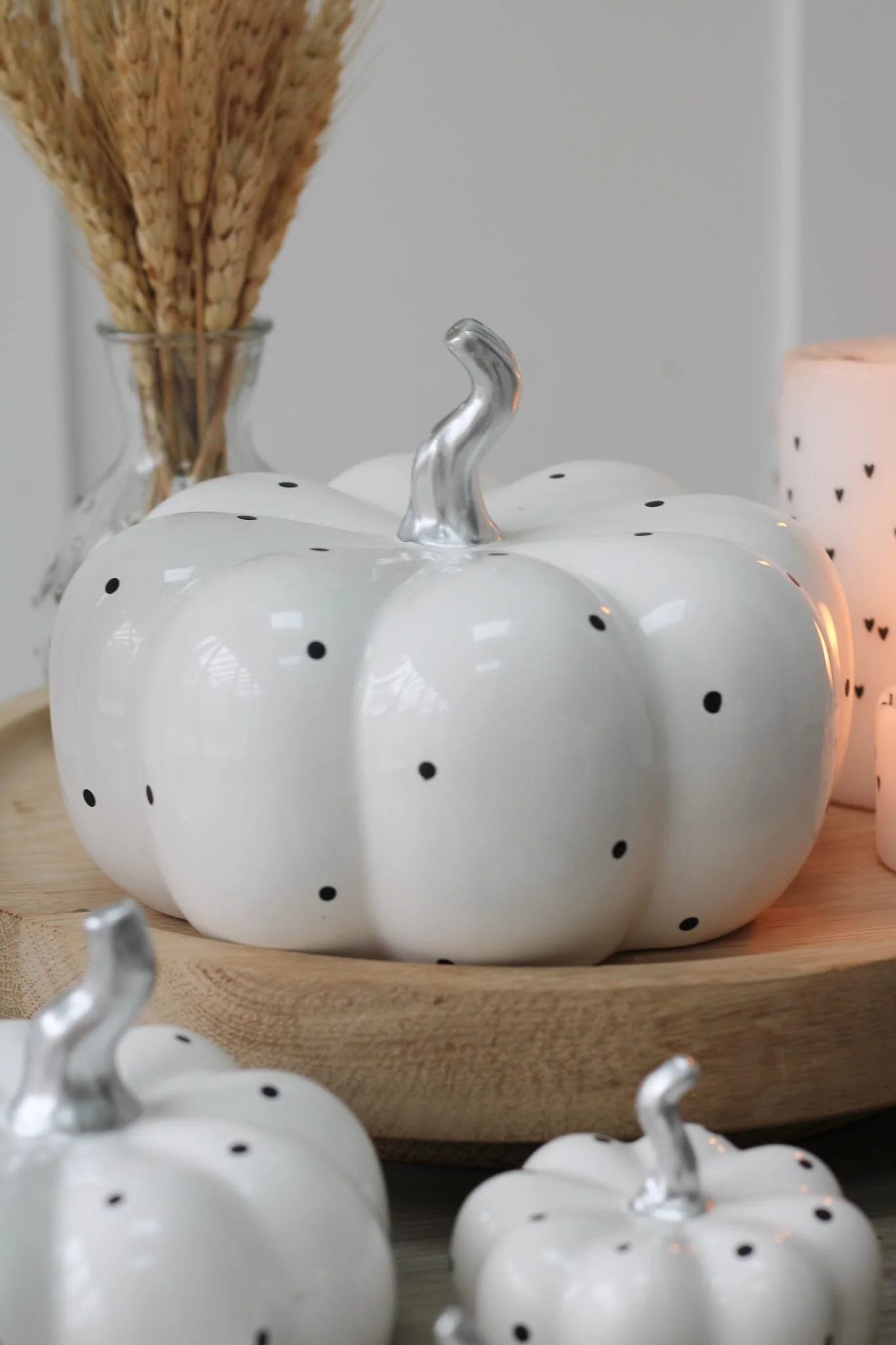 Ceramic Pumpkin White Polka Dot - Large
