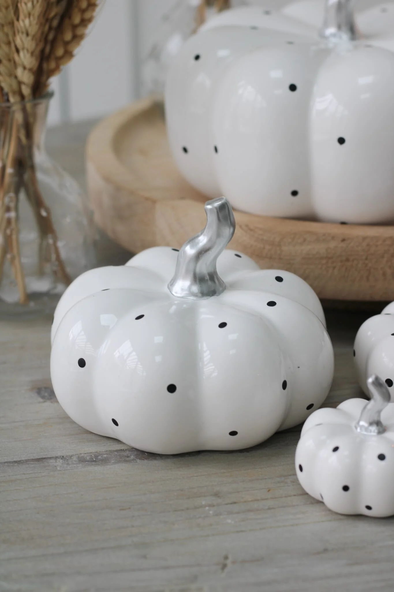 Ceramic Pumpkin White Polka Dot - Large - Image 5