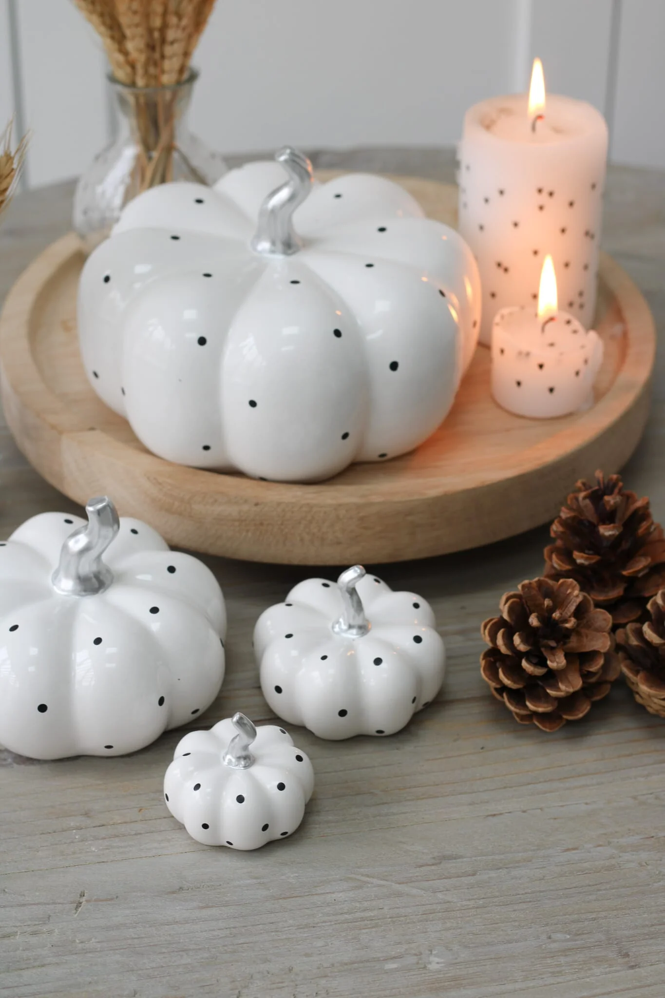 Ceramic Pumpkin White Polka Dot - Large - Image 7