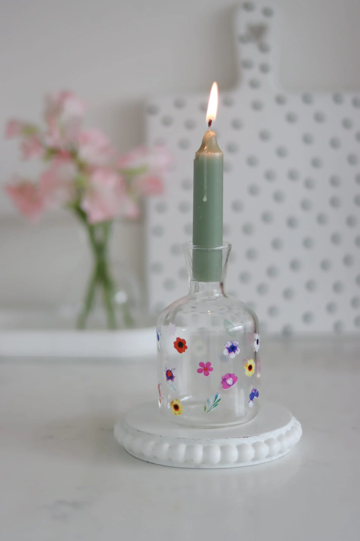 Glass Candle Holder - Colourful Floral - Image 2
