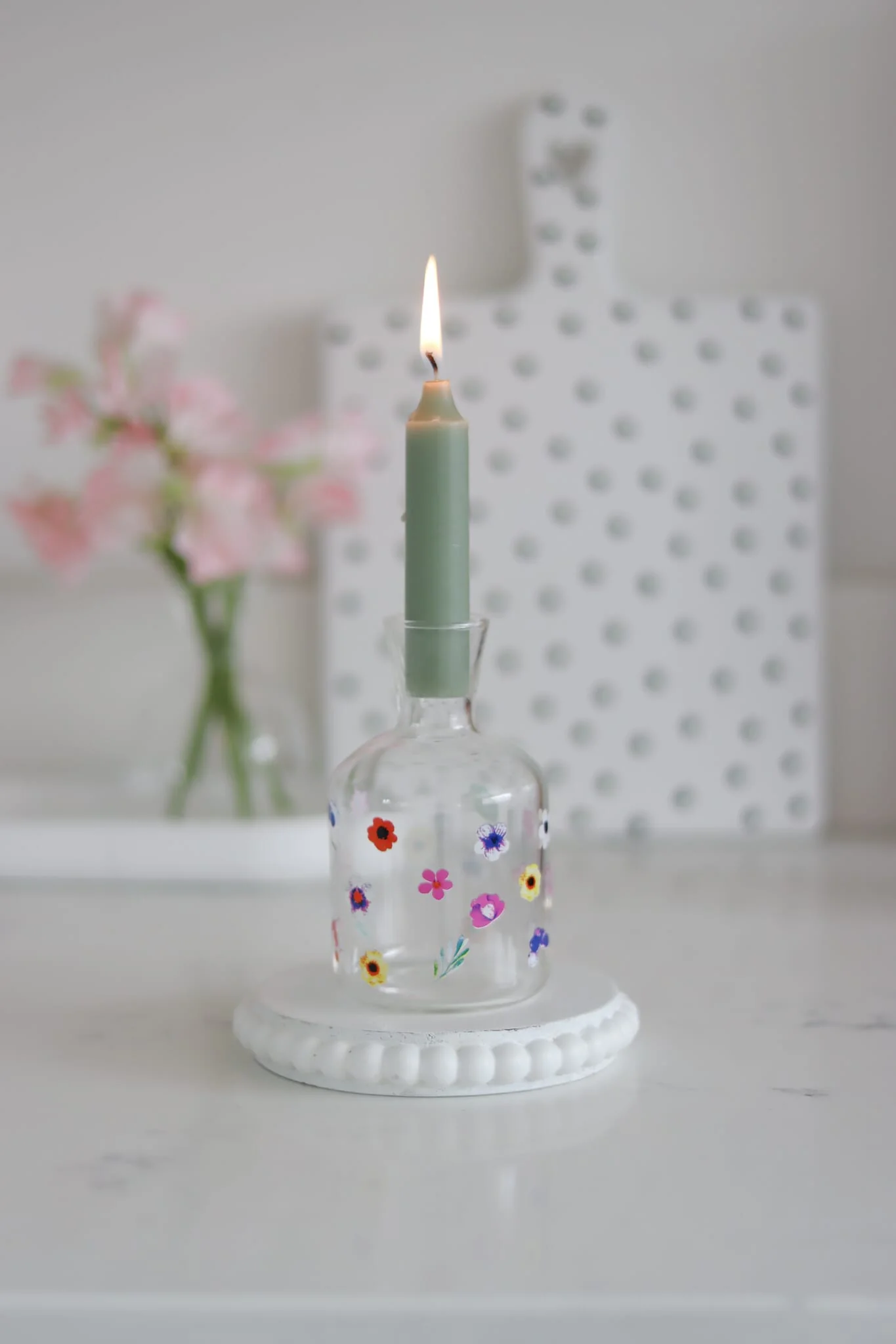 Glass Candle Holder - Colourful Floral - Image 3