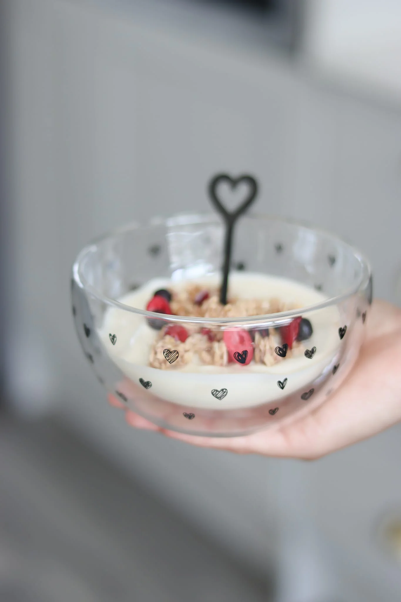 Double Wall Glass Bowl - Black/MultiHeart