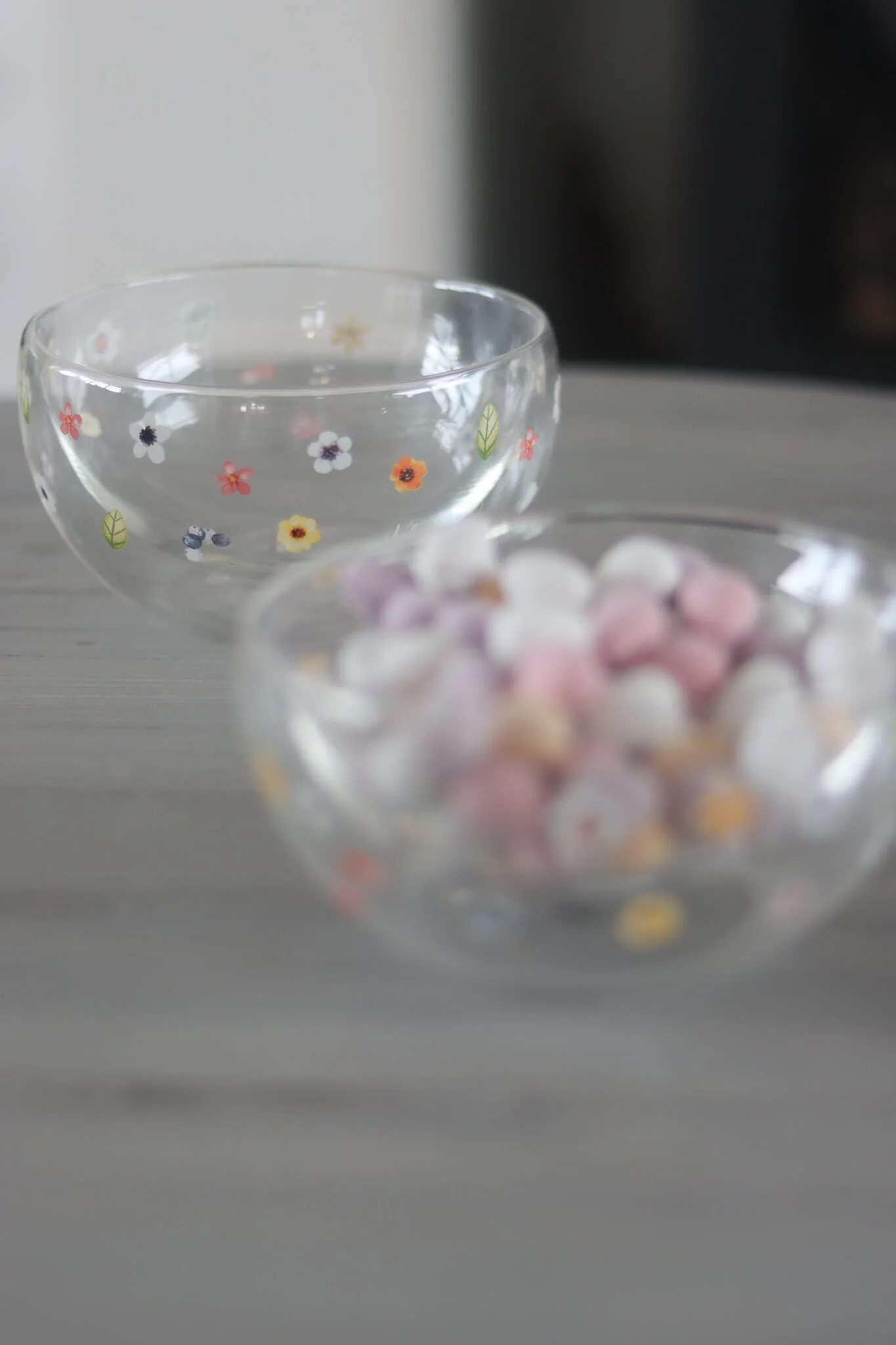 Double Wall Glass Bowl - Colourful Flowers - Image 3