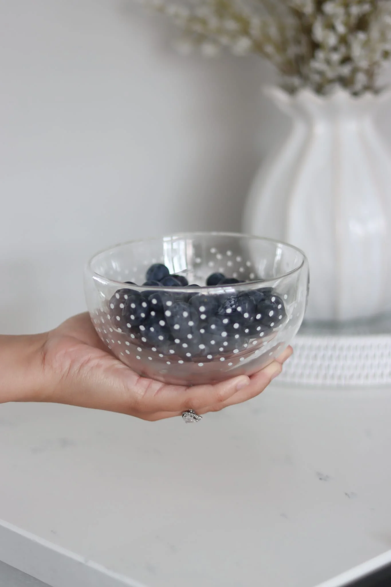 Double Wall Glass Bowl - White/Cosmos - Image 2