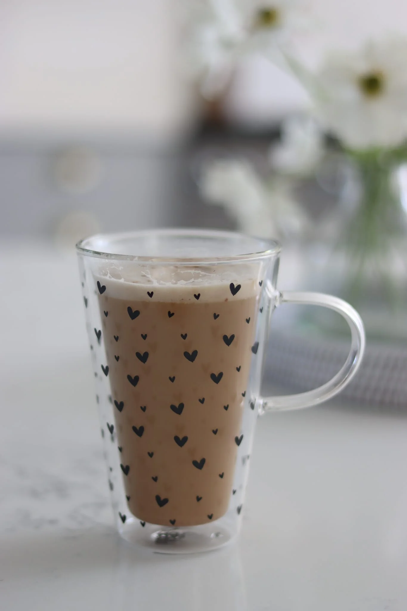 Double Walled Glass Latte Mug - Small Multi Heart/Black