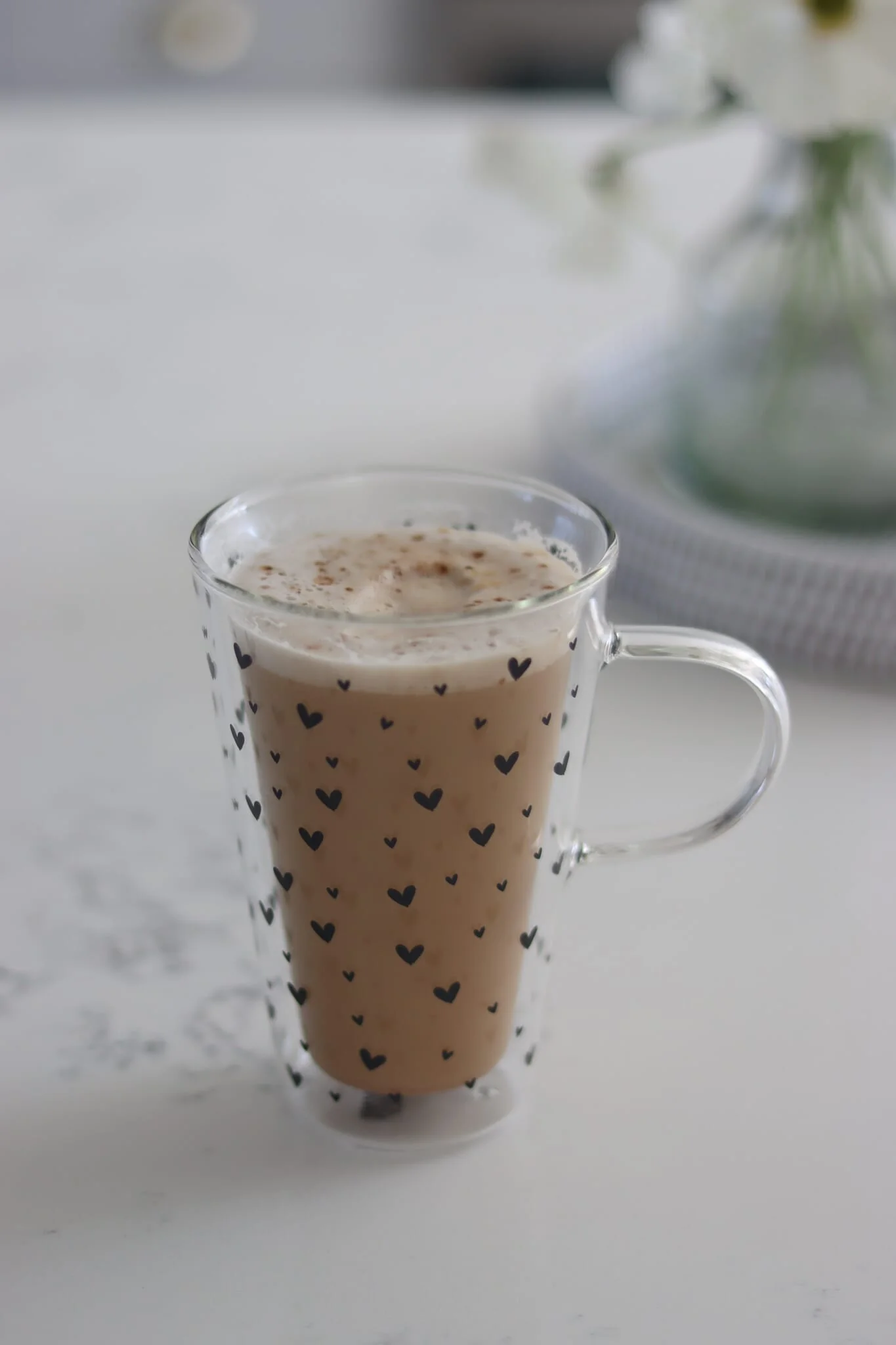 Double Walled Glass Latte Mug - Small Multi Heart/Black - Image 2