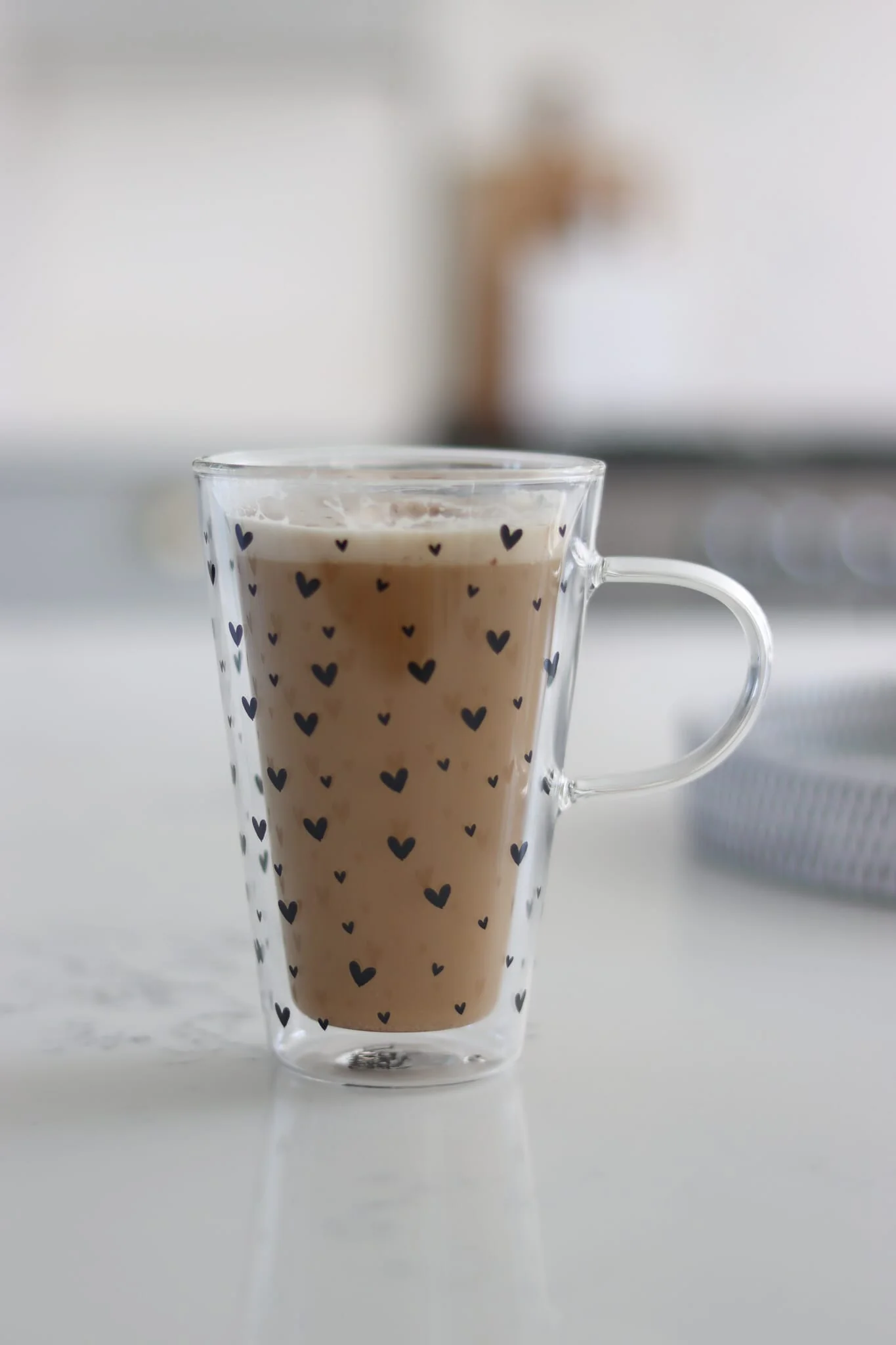 Double Walled Glass Latte Mug - Small Multi Heart/Black - Image 3