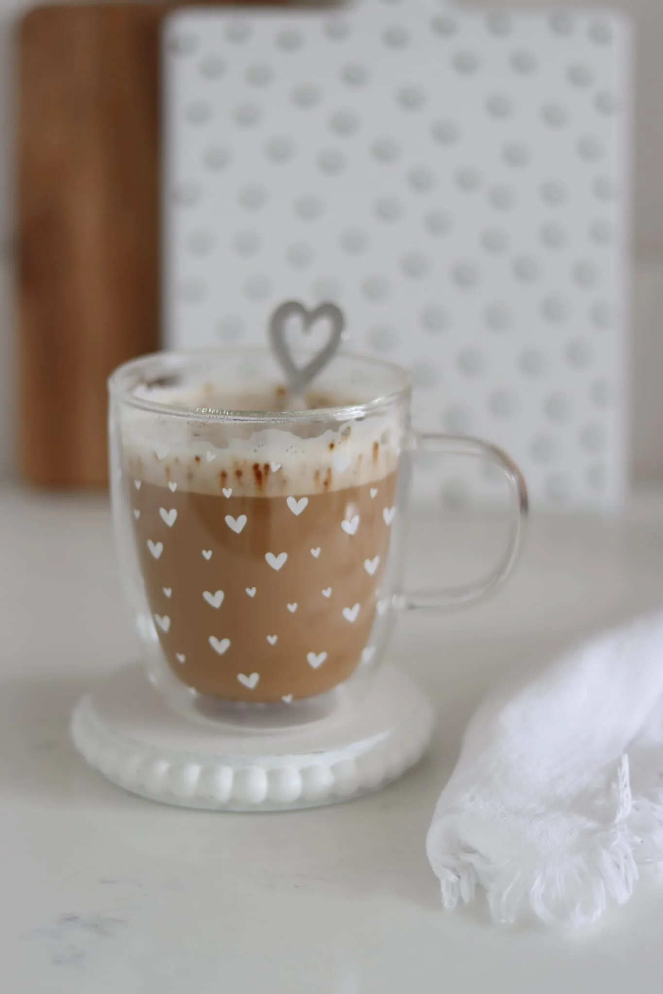 Double Walled Glass Mug – Multi Heart White