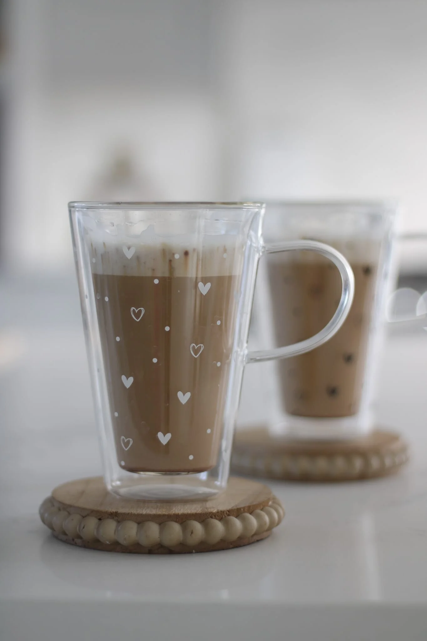 Double Walled Glass Latte Mug - Hearts And Dots/White - Image 3