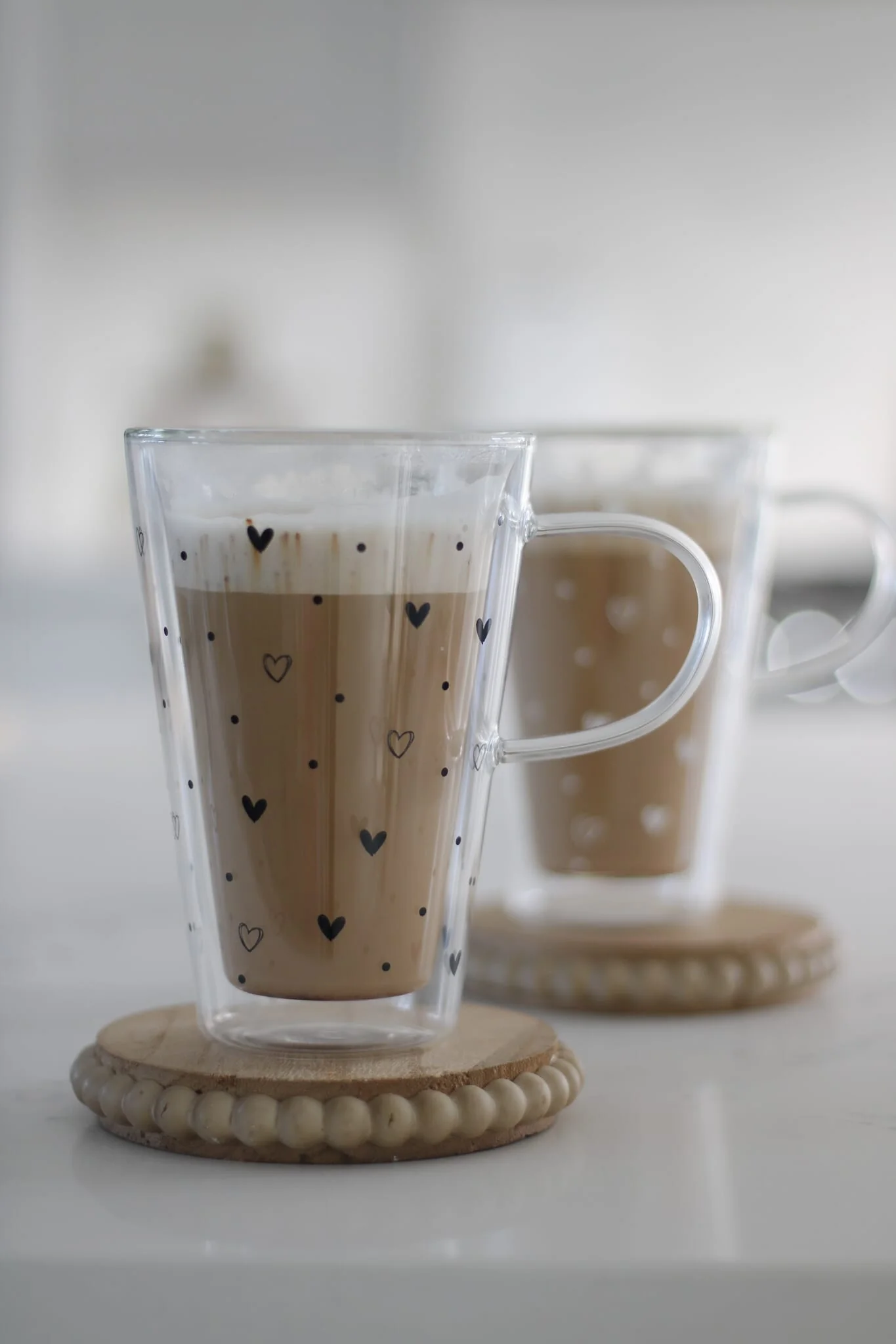 Double Walled Glass Latte Mug - Hearts And Dots/White - Image 4
