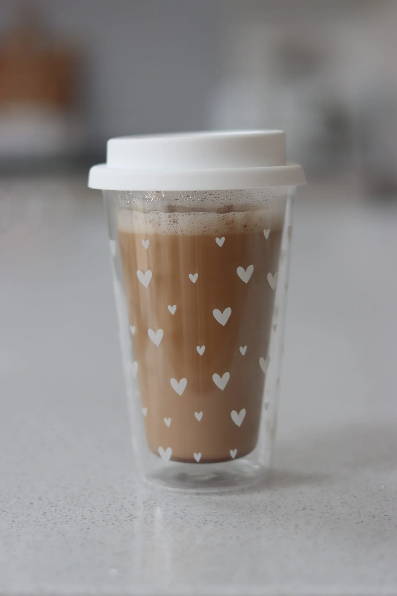 Double Walled Glass Travel Mug - Multi Heart/White - Image 3
