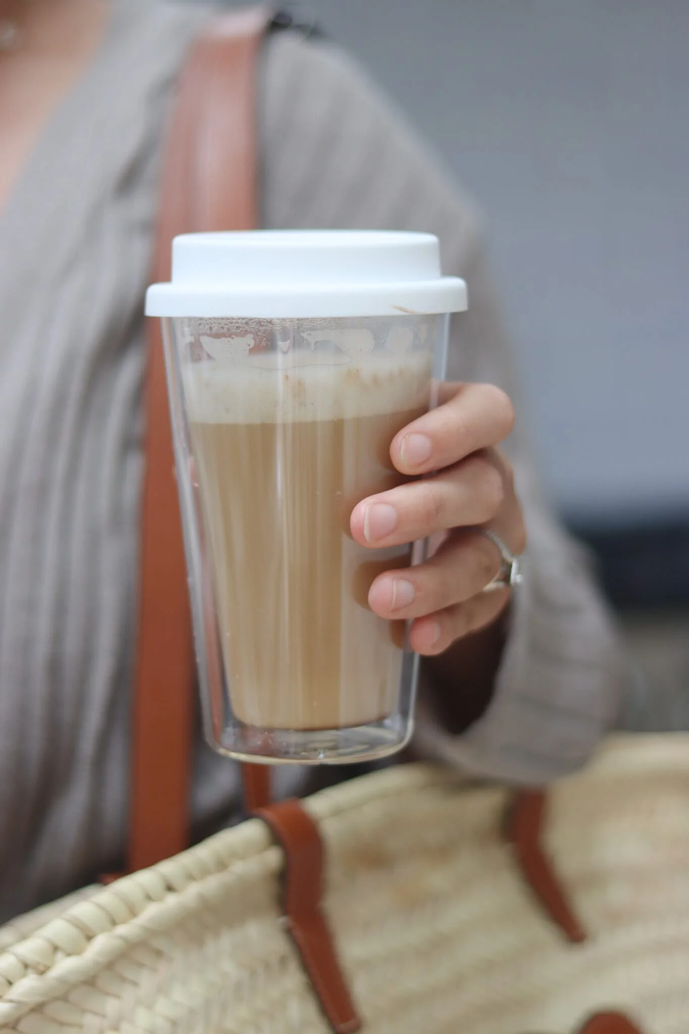Double Walled Glass Travel Mug - Plain/White