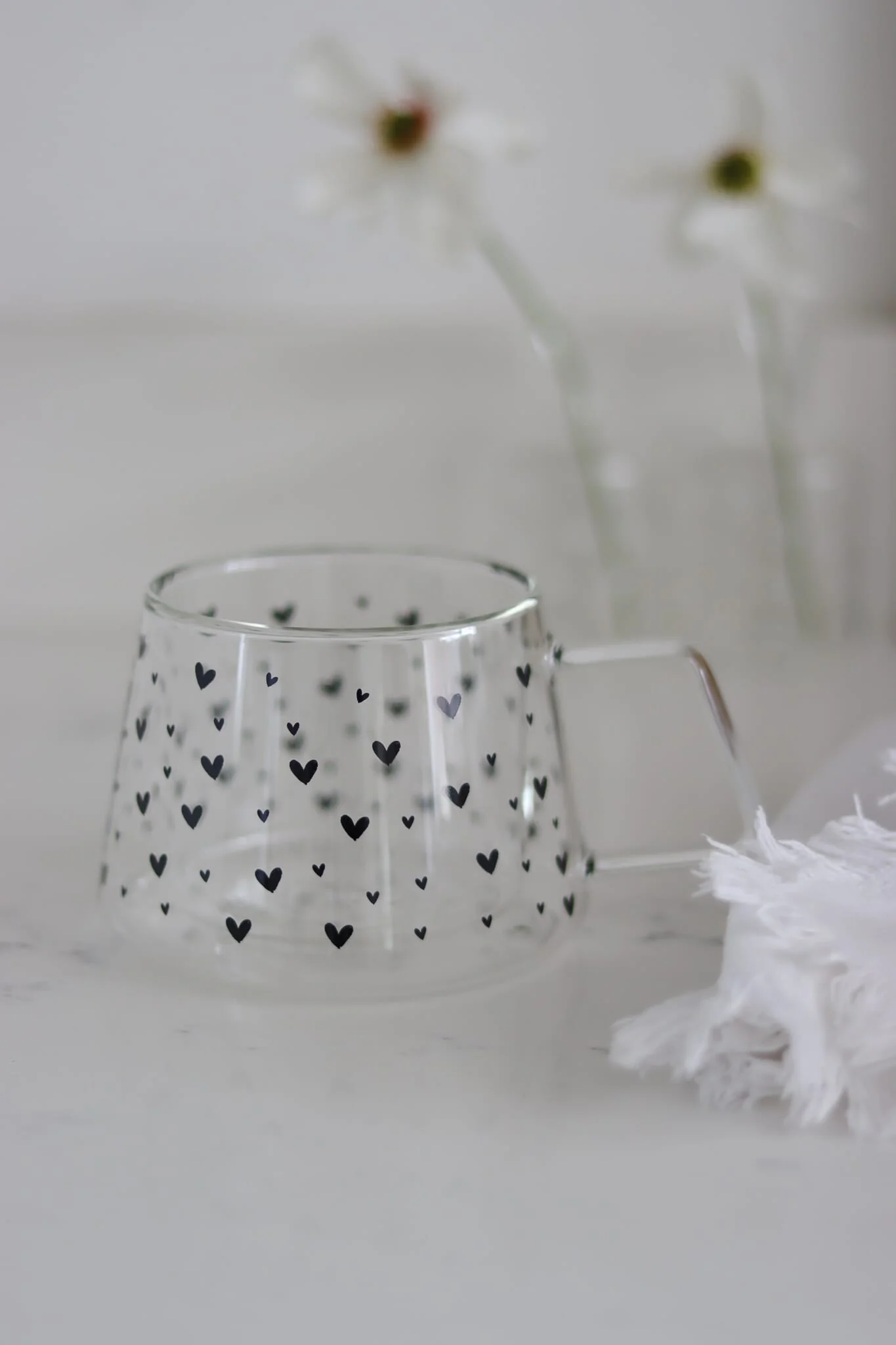 Wrap Around Glass Mug- Multi Heart Black