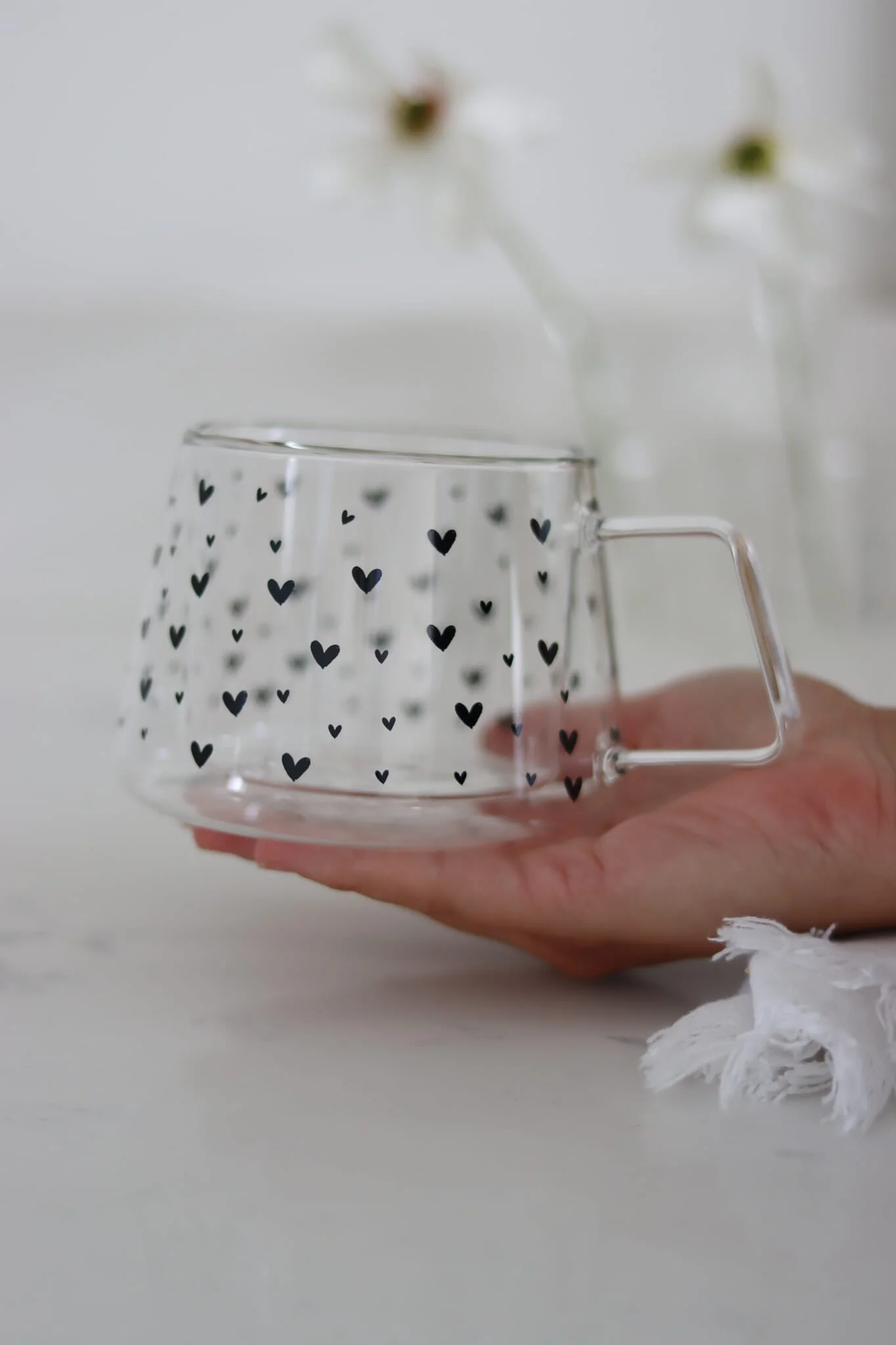 Wrap Around Glass Mug- Multi Heart Black - Image 2