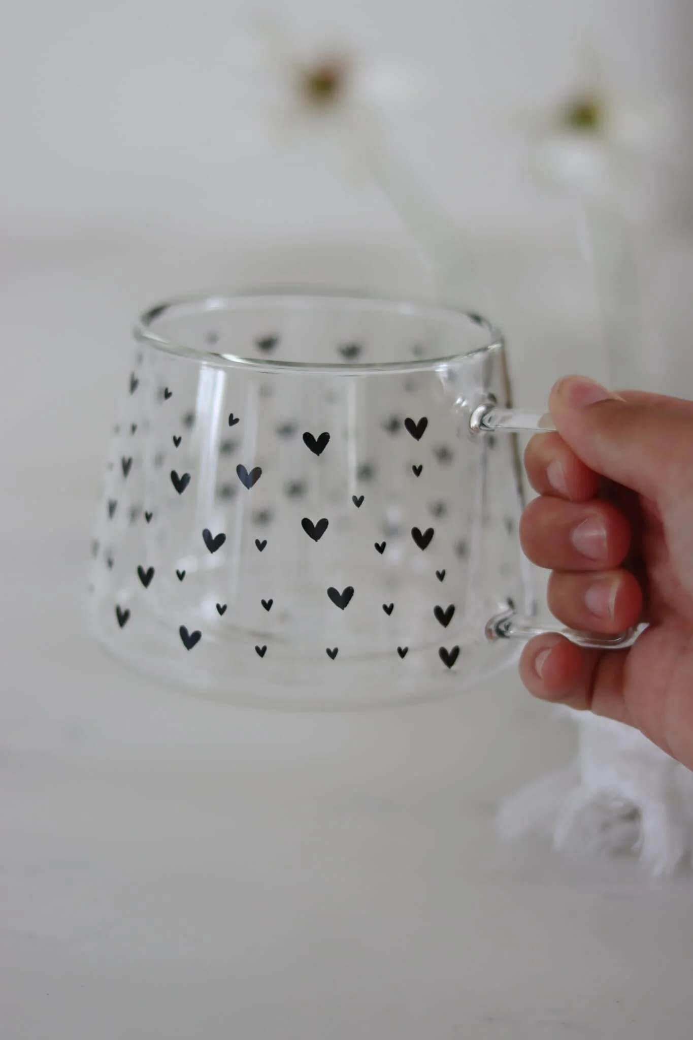 Wrap Around Glass Mug- Multi Heart Black - Image 3