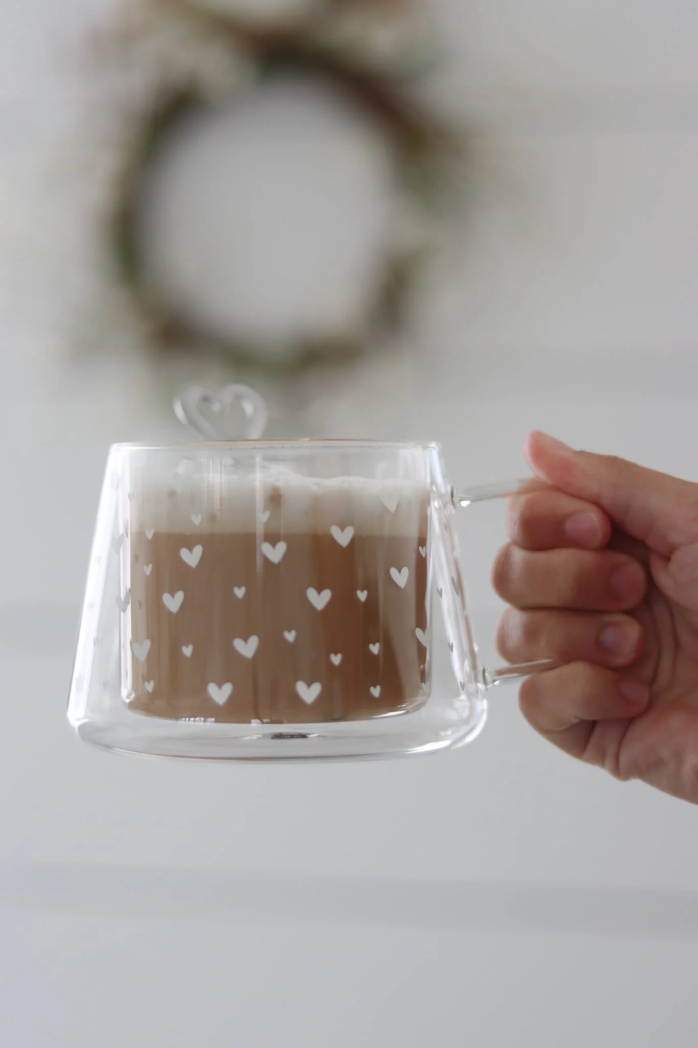 Wrap Around Double Walled Glass Mug β Multi Heart White