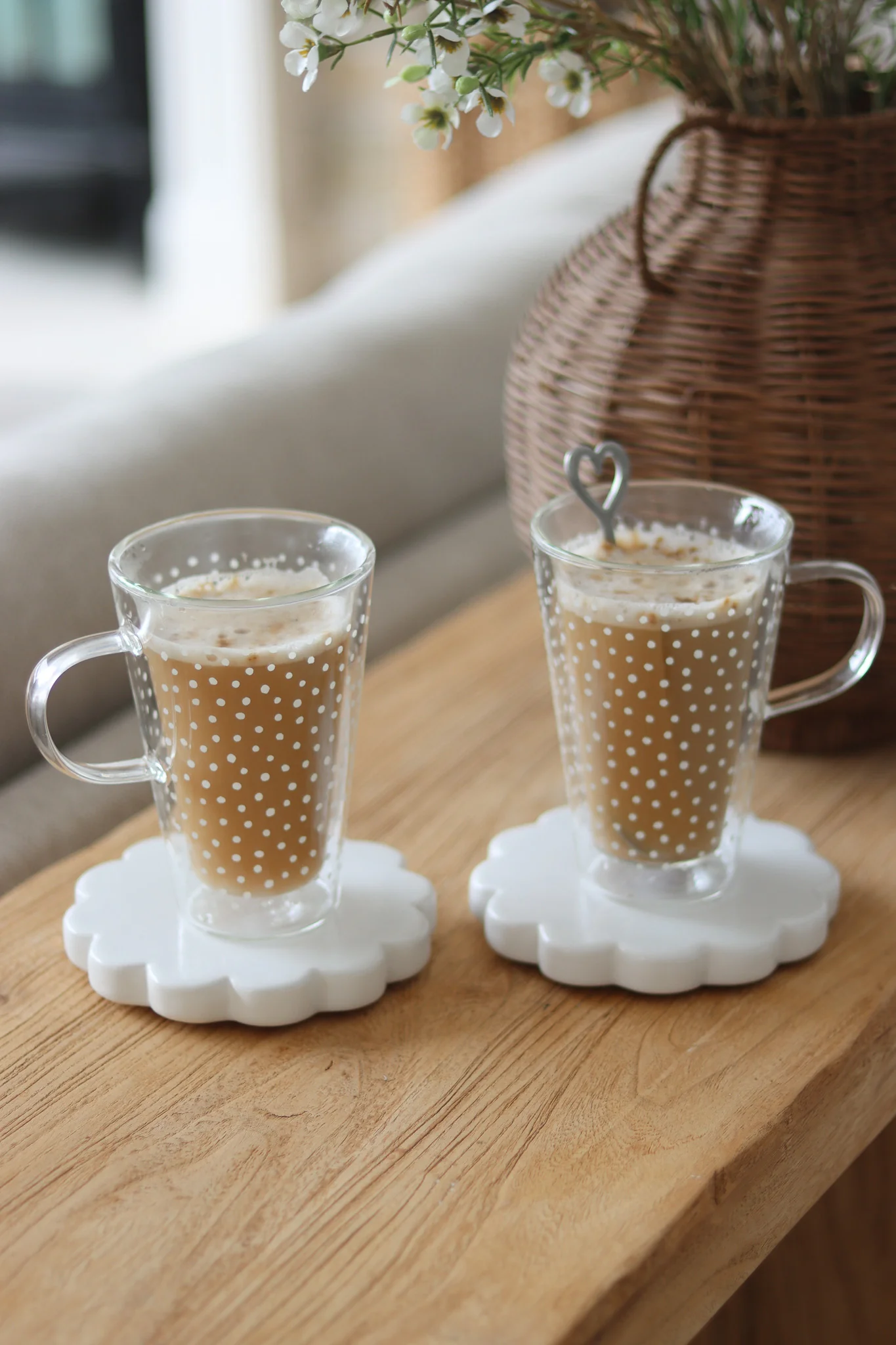 Double Walled Glass Latte Mug Set - 2 Piece - Cosmos/White