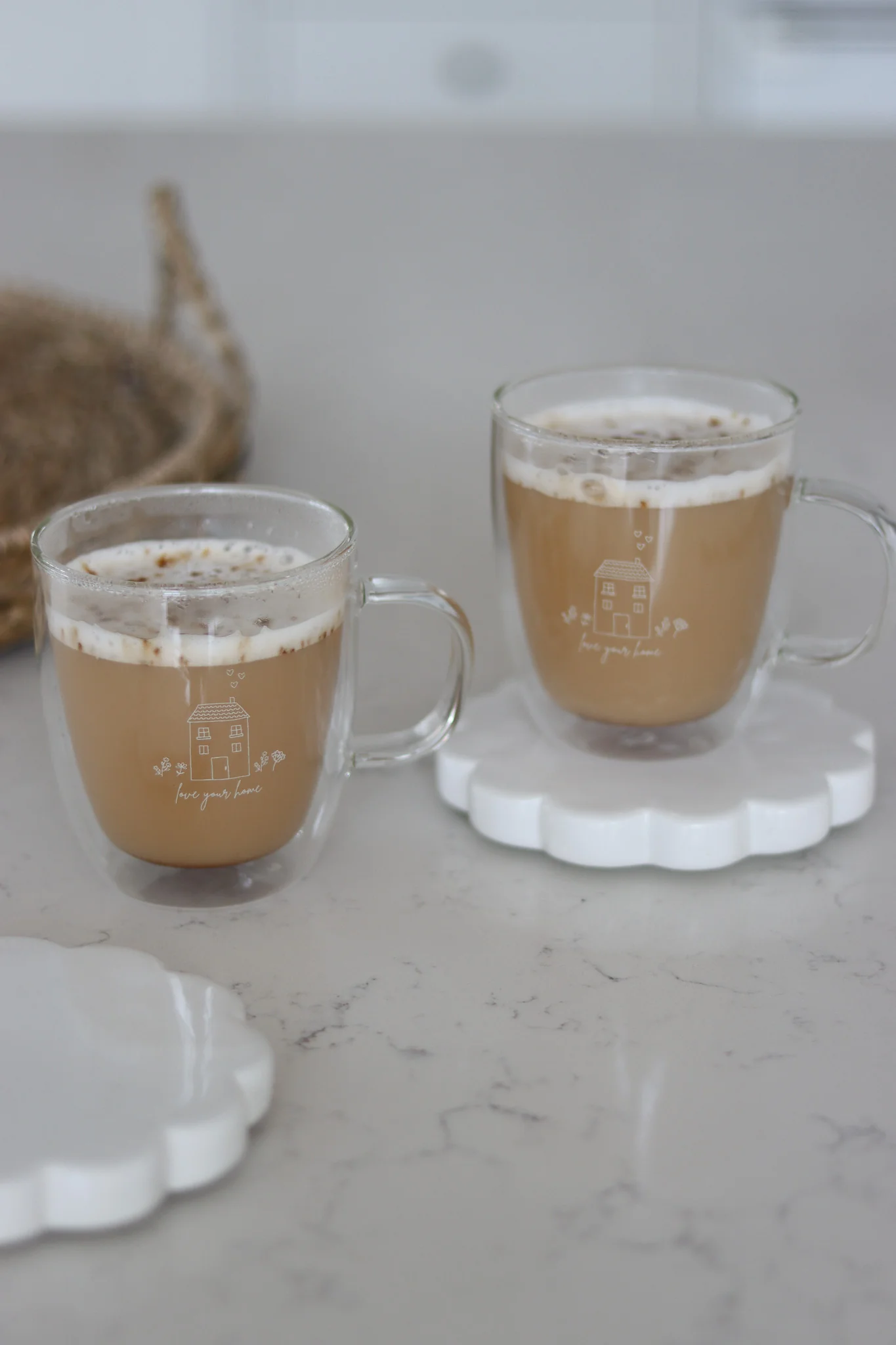 Double Walled Glass Mug Set – 2 Piece – LoveYourHome/White