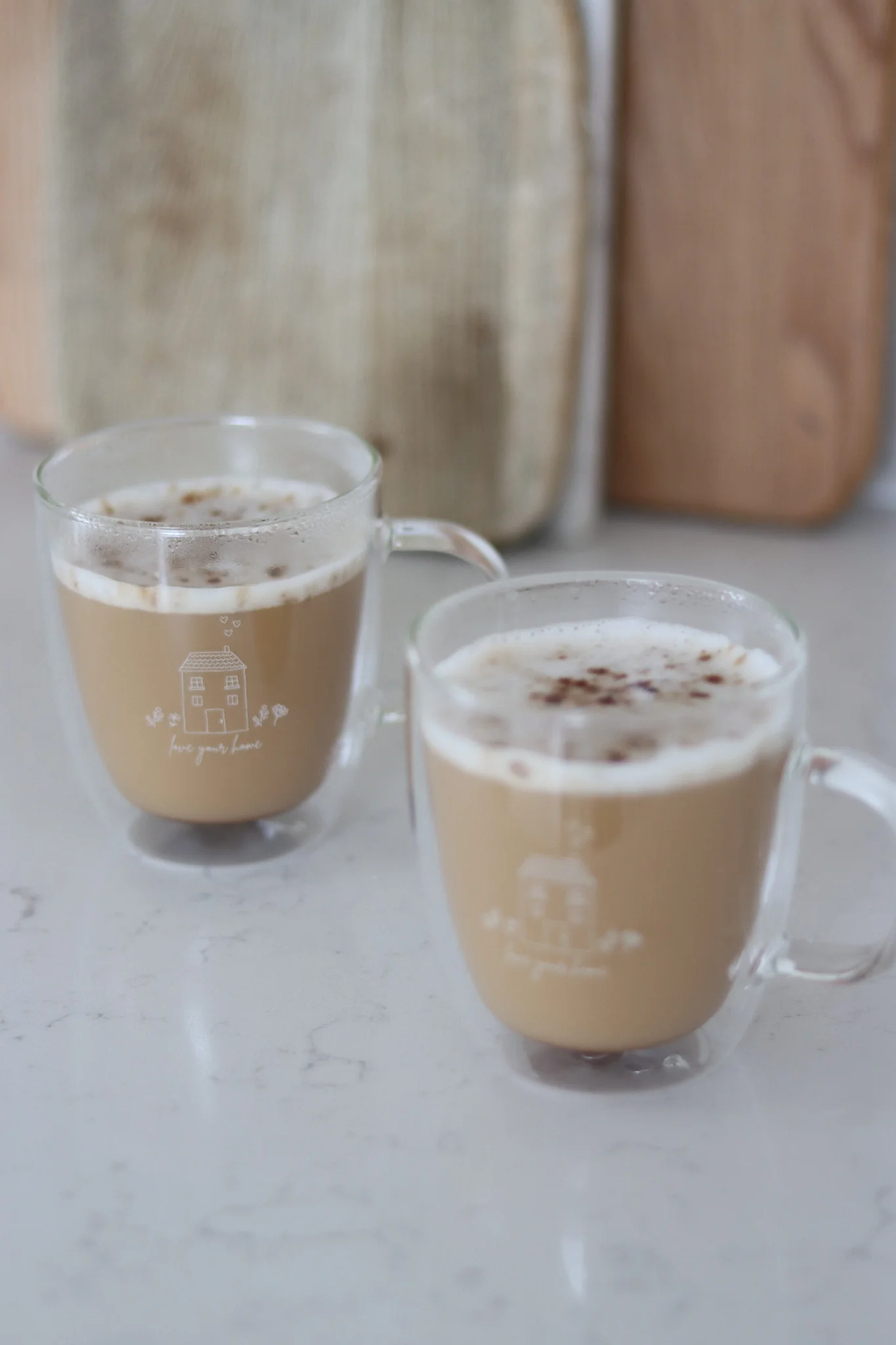 Double Walled Glass Mug Set – 2 Piece – LoveYourHome/White - Image 3