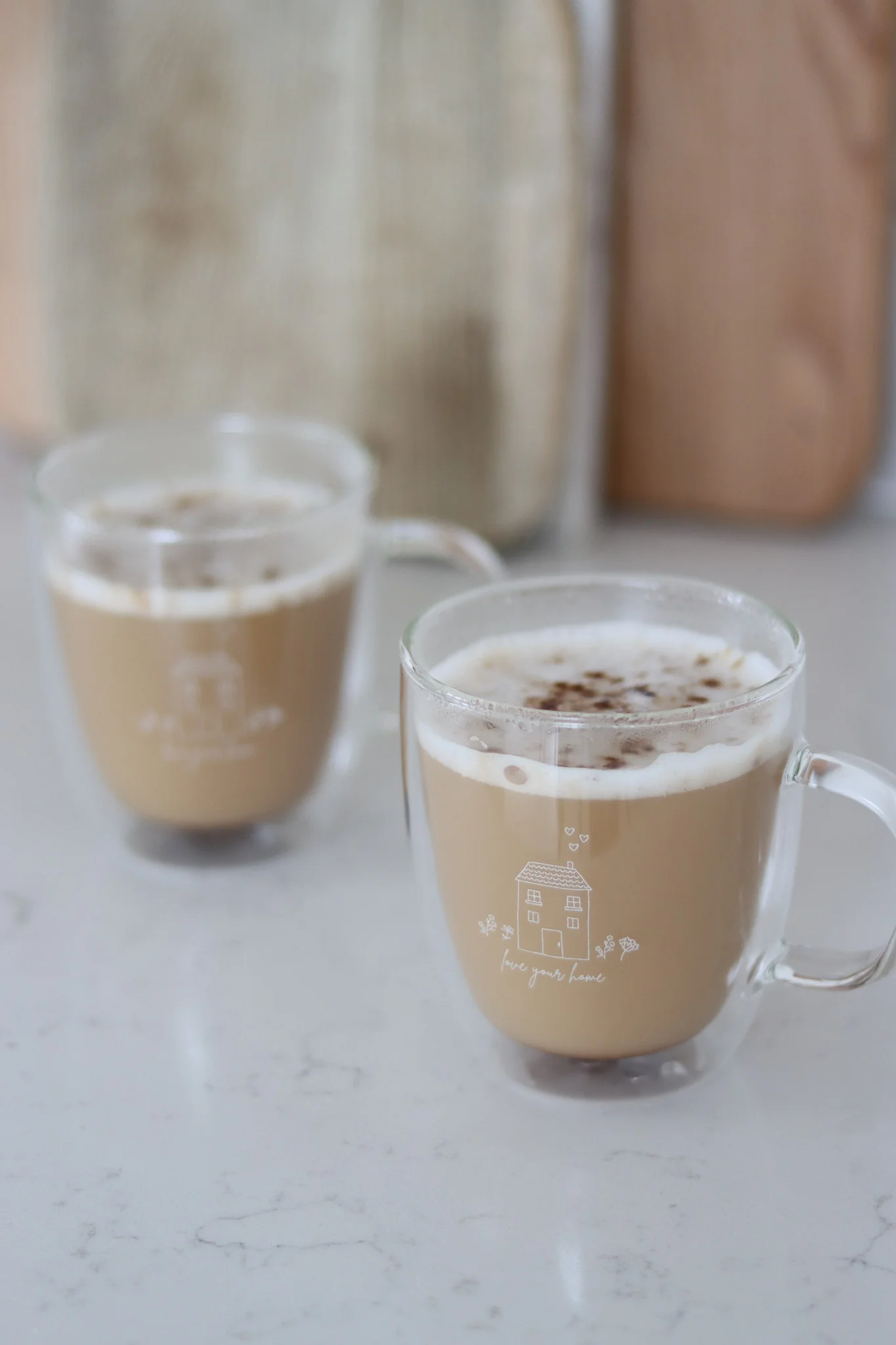 Double Walled Glass Mug Set – 2 Piece – LoveYourHome/White - Image 4
