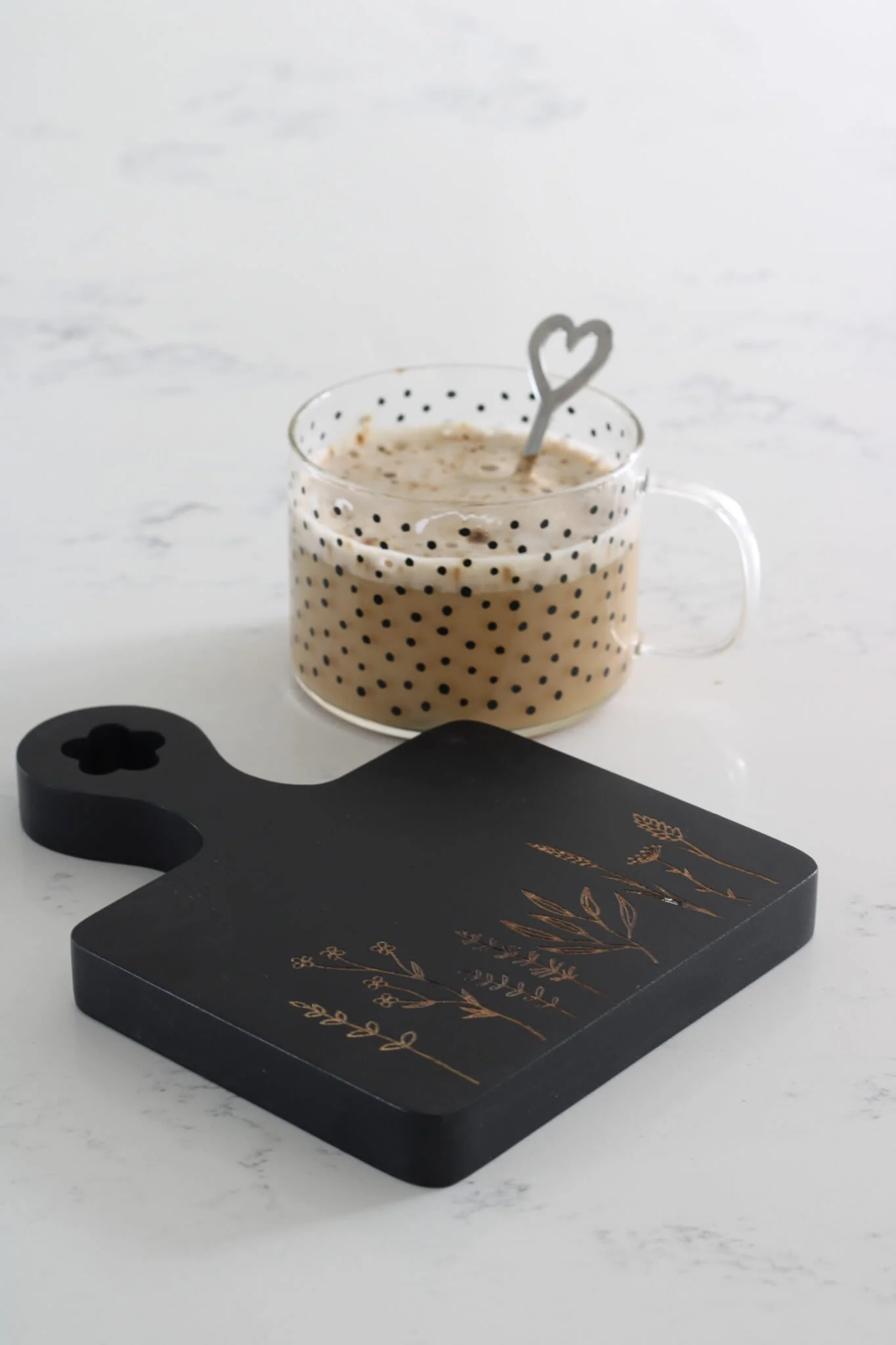 Engraved Flower Square Wooden coaster - Small Black