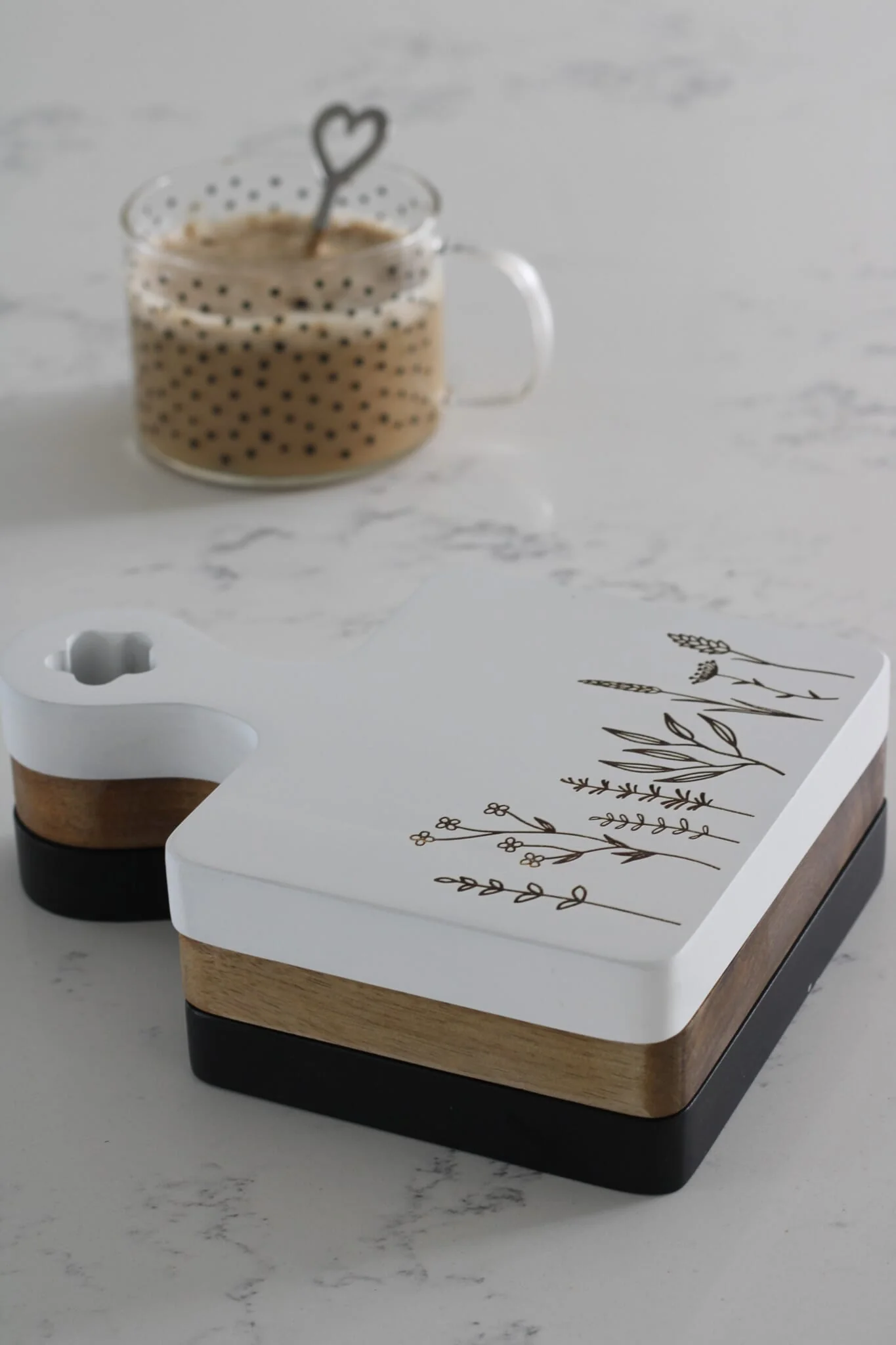 Engraved Flower Square Wooden Coaster - Small Natural - Image 2