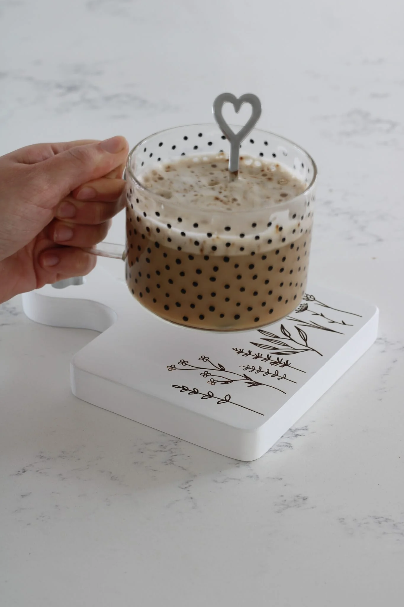 Engraved Flower Square Wooden Coaster - Small White - Image 4