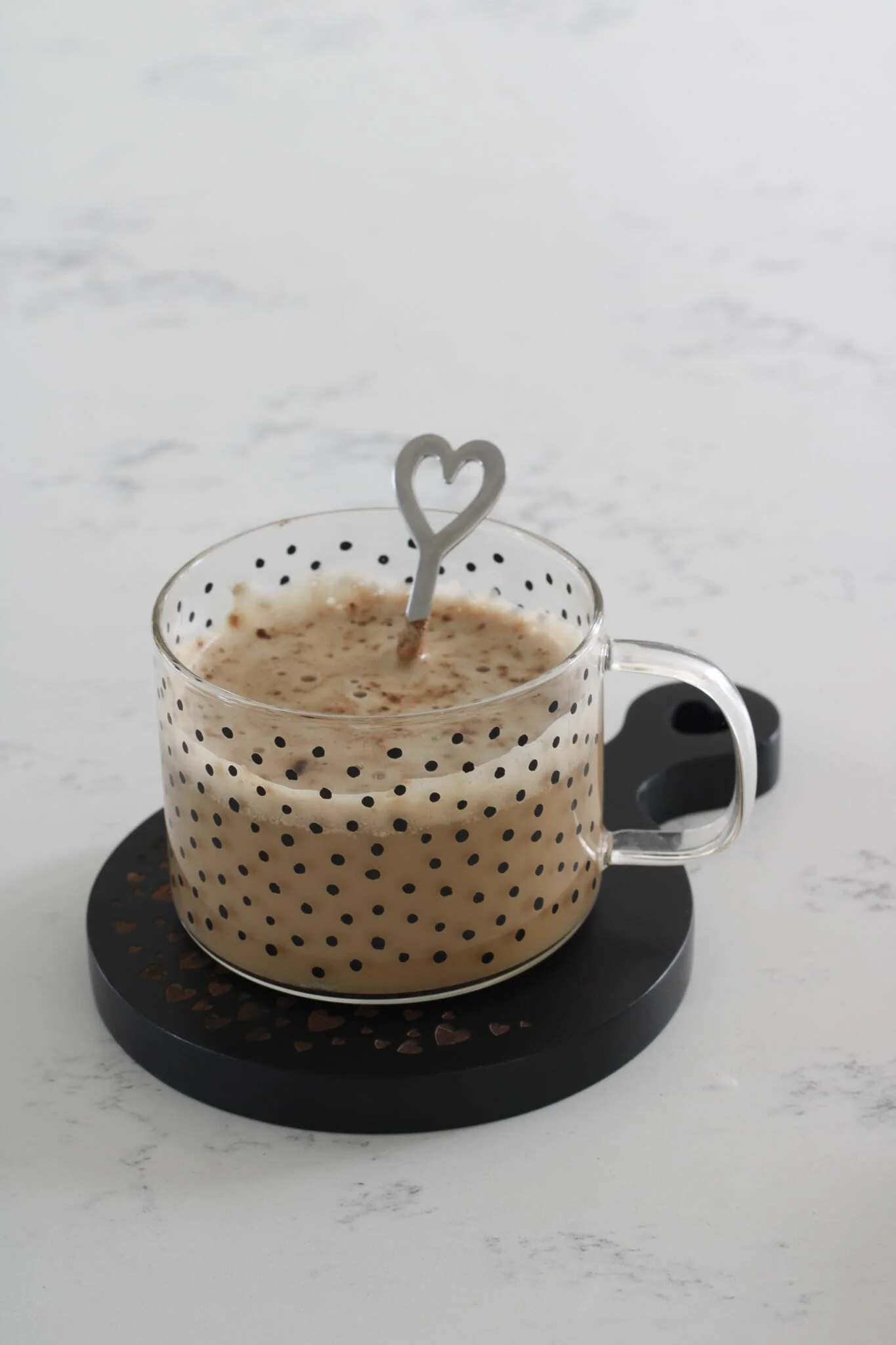 Heart Engraved Round Wooden Coaster- Black - Image 2