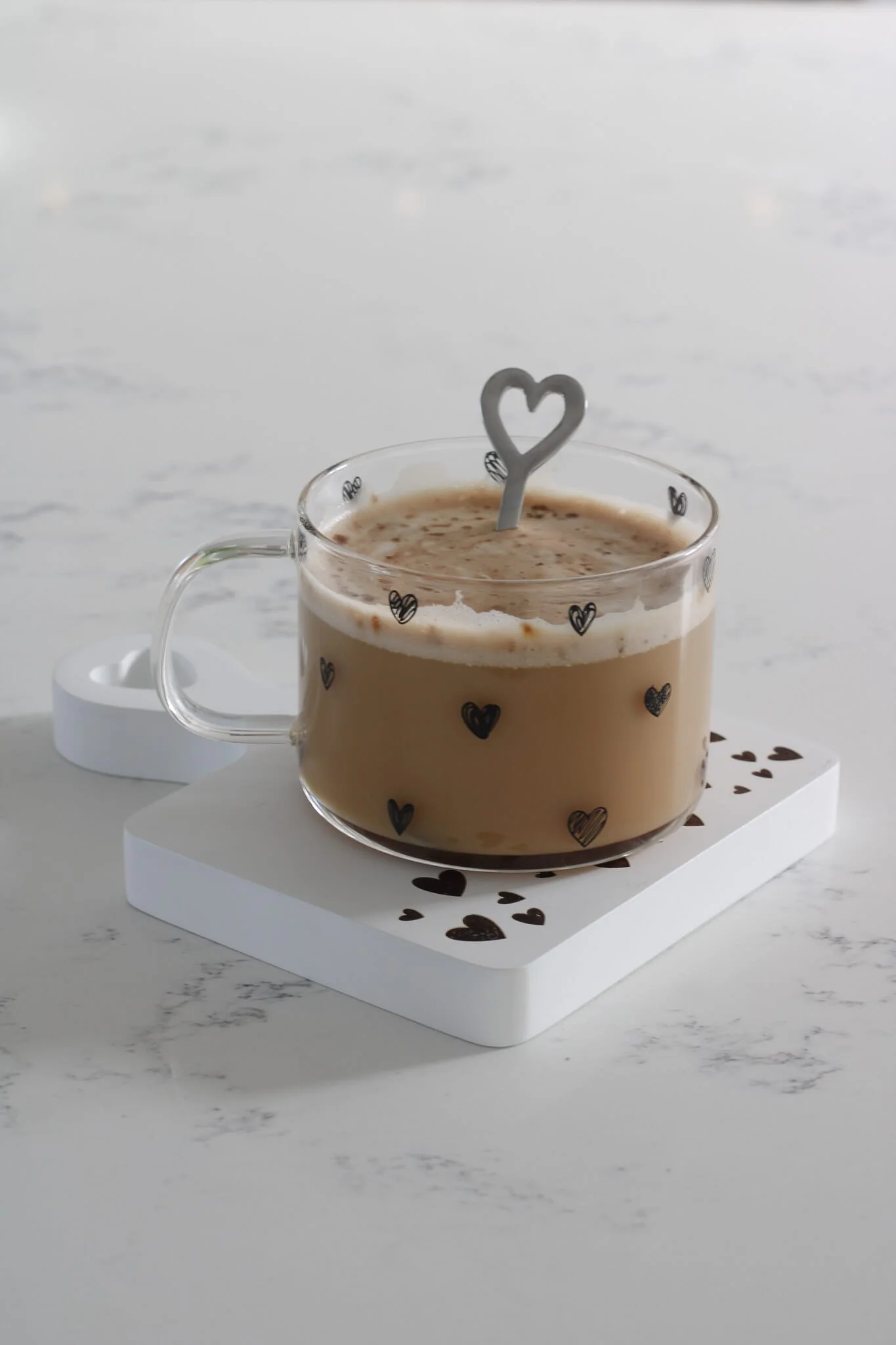 Engraved Heart Square Wooden Coaster - Small White
