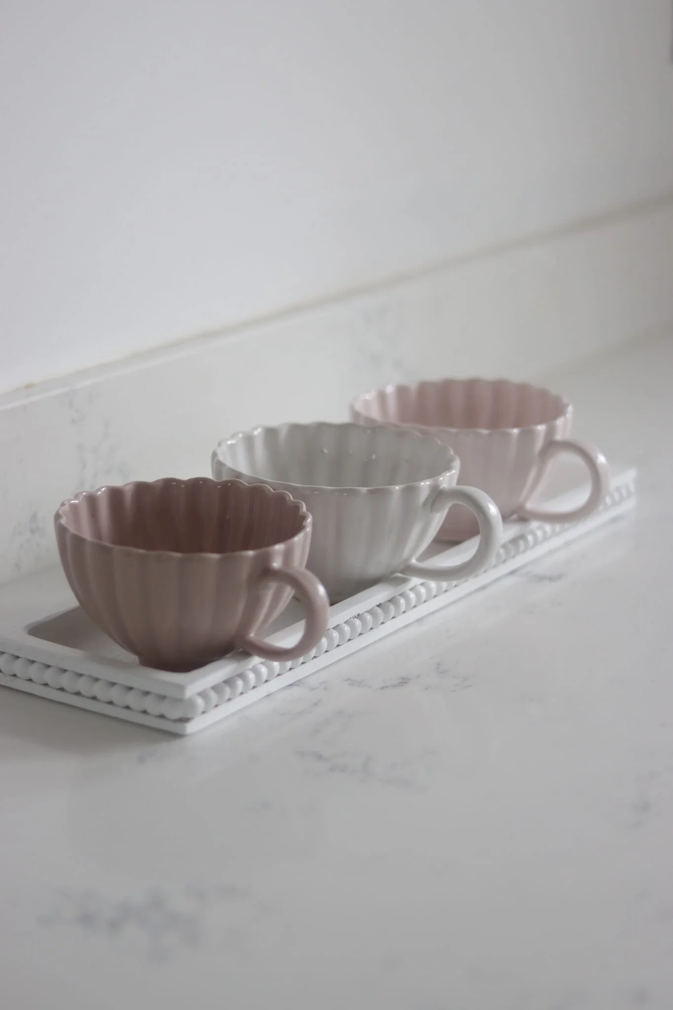Flat Beaded Wooden Tray - White