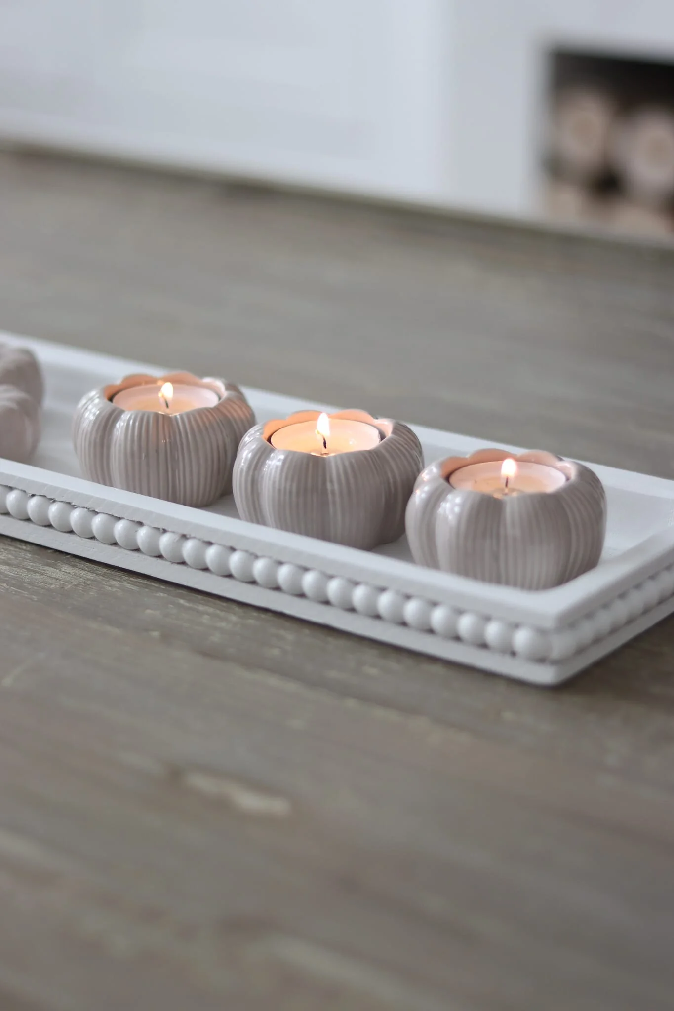 Flat Beaded Wooden Tray - White - Image 4