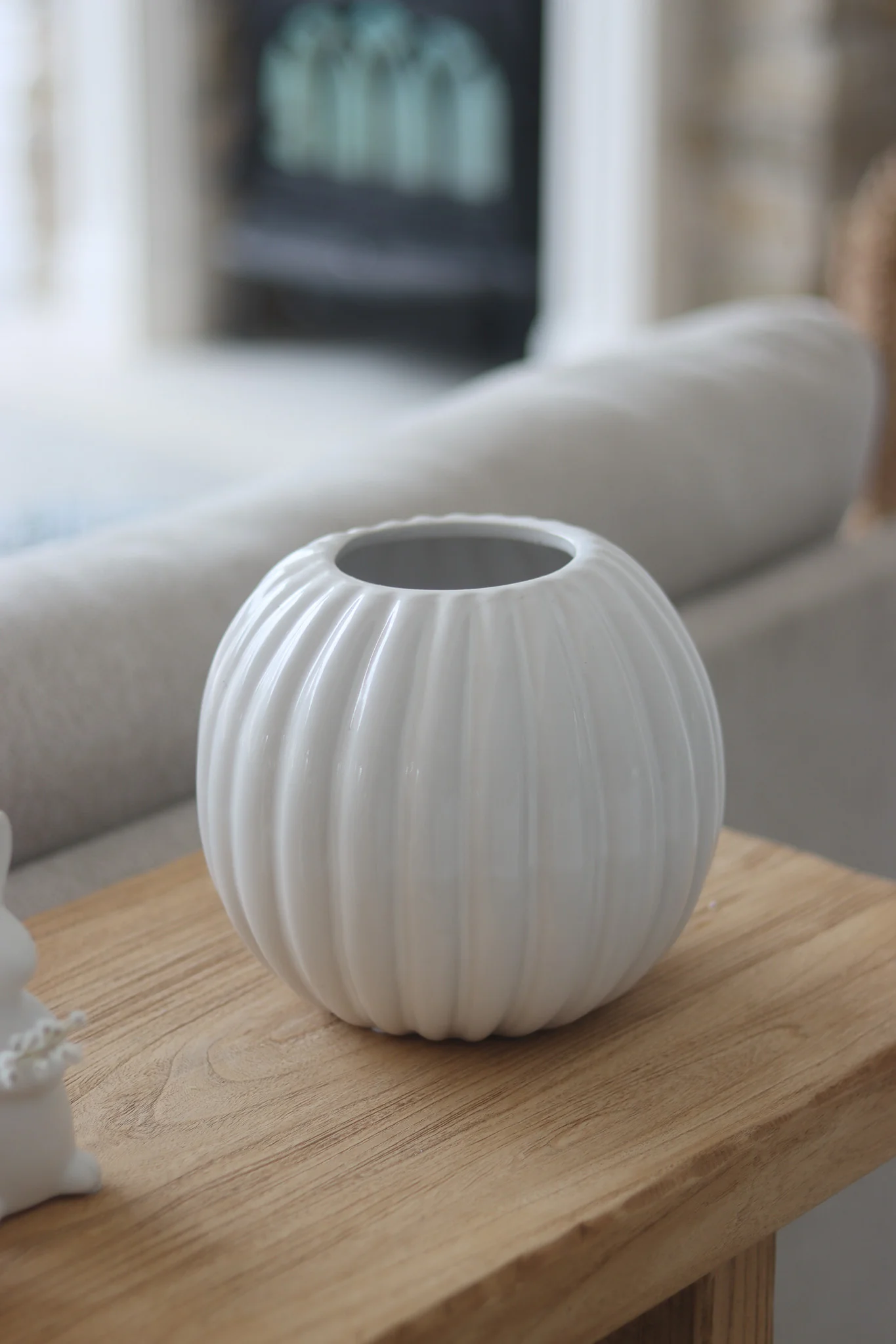 Fluted Round Ceramic Vase - Glazed