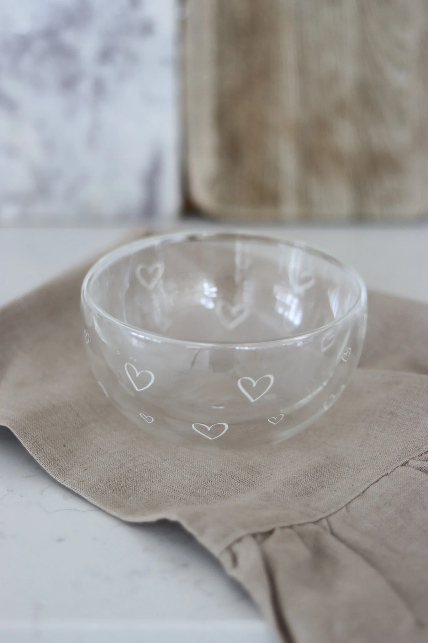 Glass Bowl – Open Hearts/White