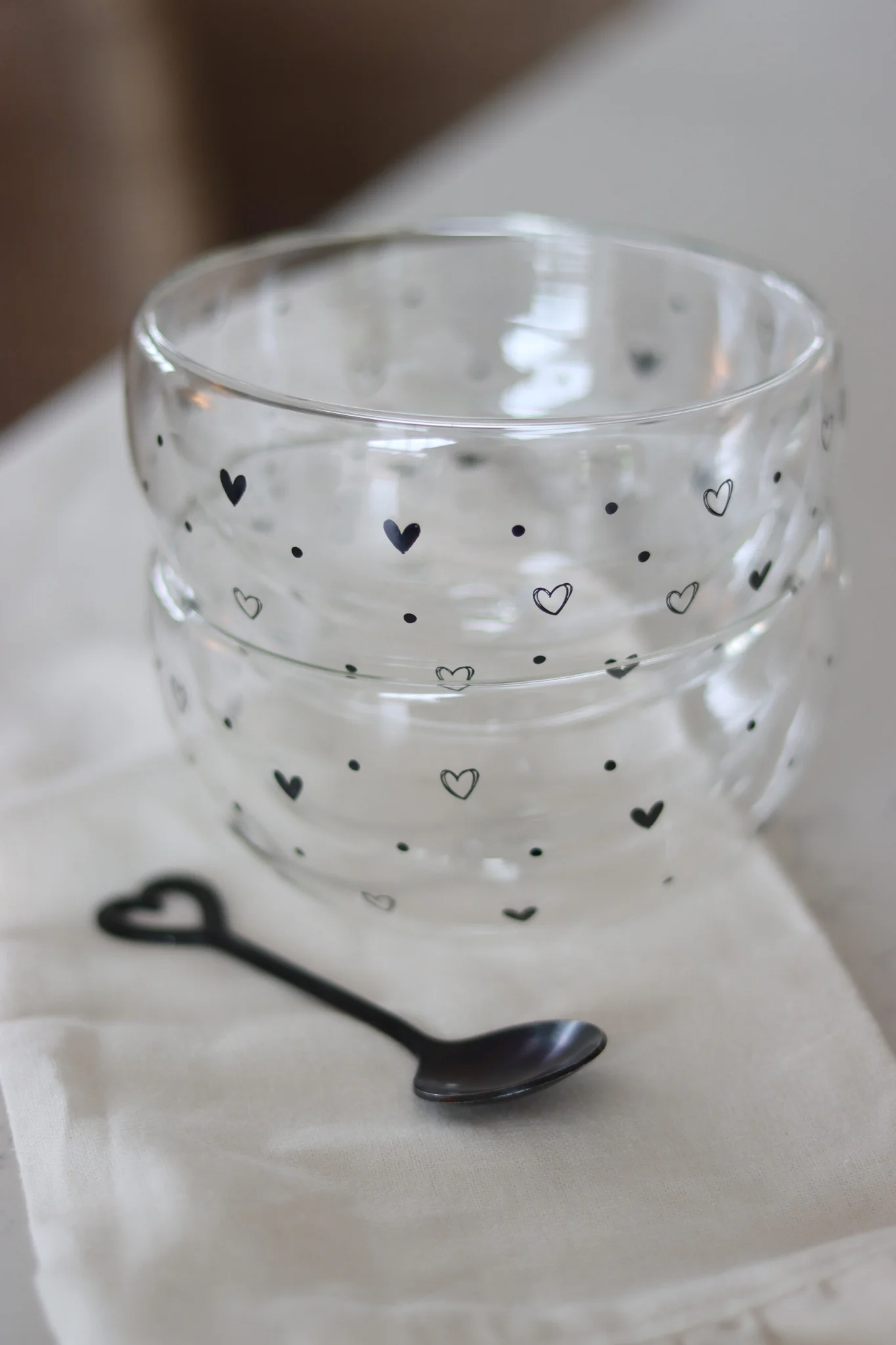 Glass Bowl Set – 2 Piece – Black/Hearts & Dots - Image 4