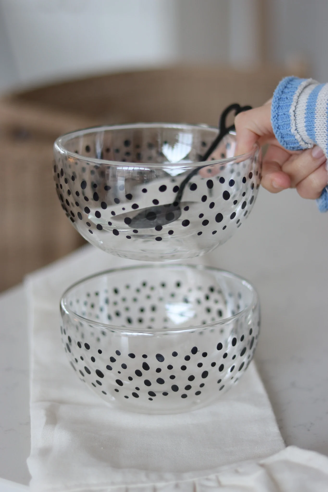 Glass Bowl Set ā 2 Piece ā Black / Polka