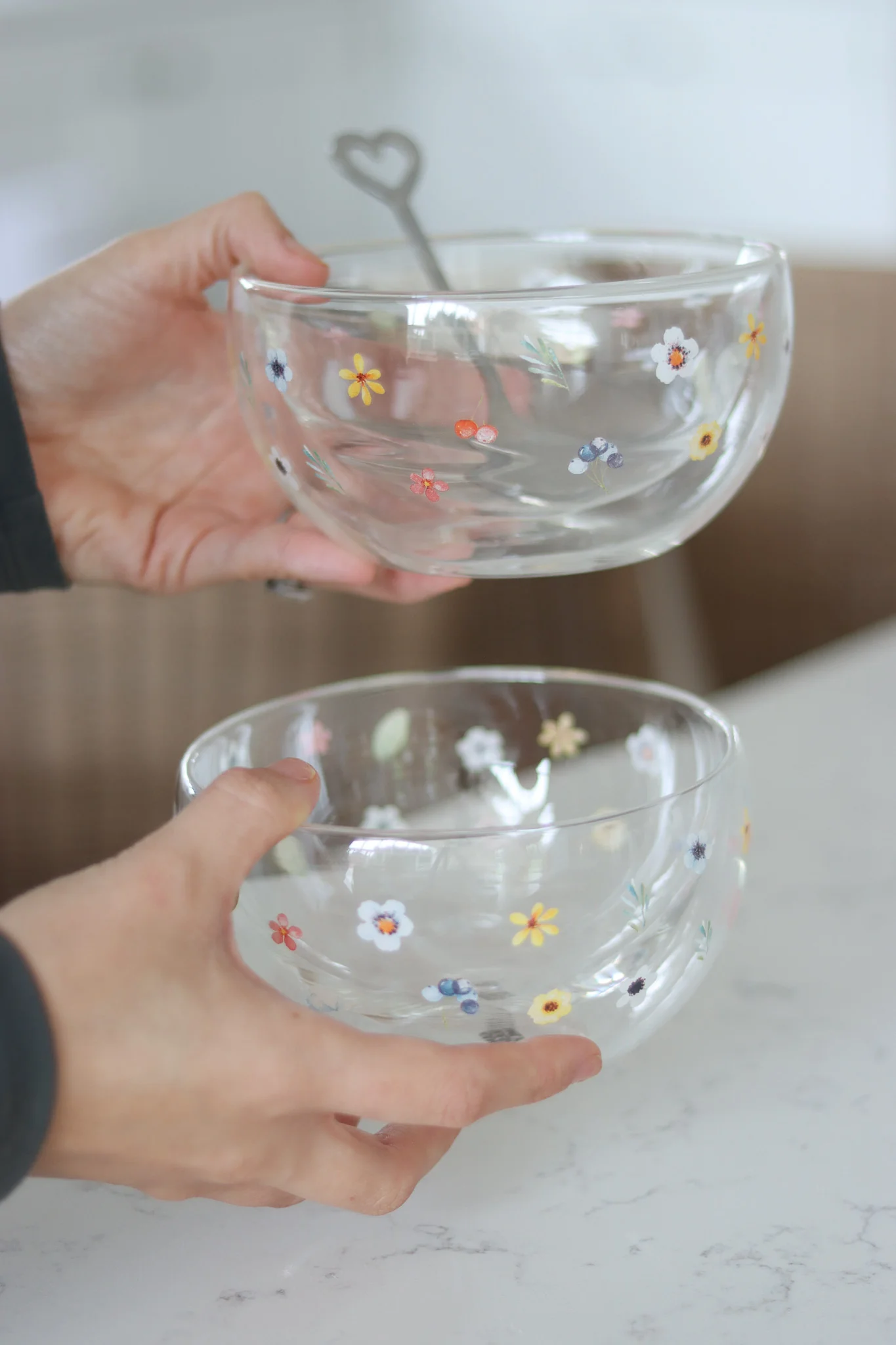 Glass Bowl Set ā 2 Piece ā Colourful Flowers