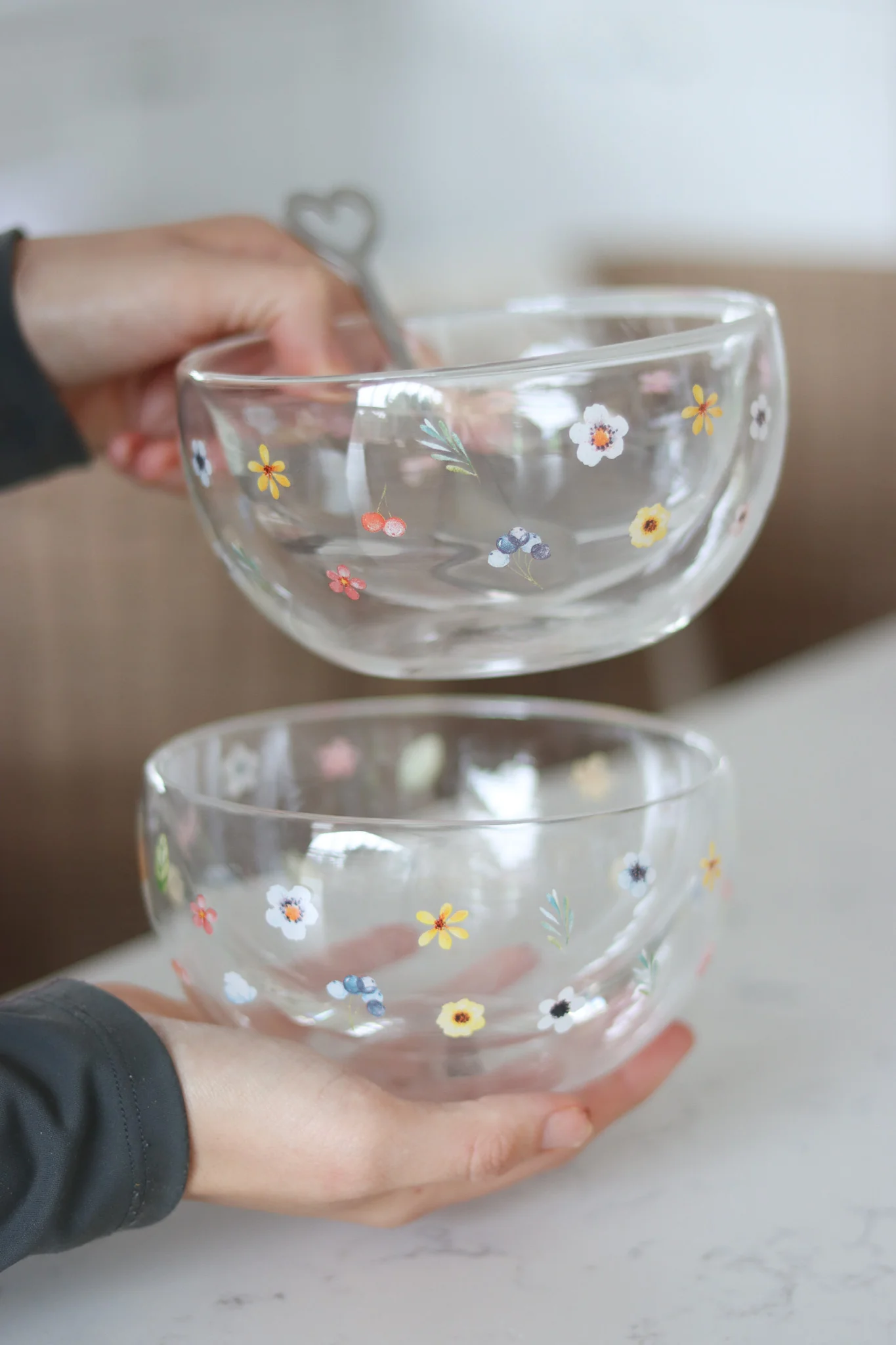 Glass Bowl Set ā 2 Piece ā Colourful Flowers - Image 3